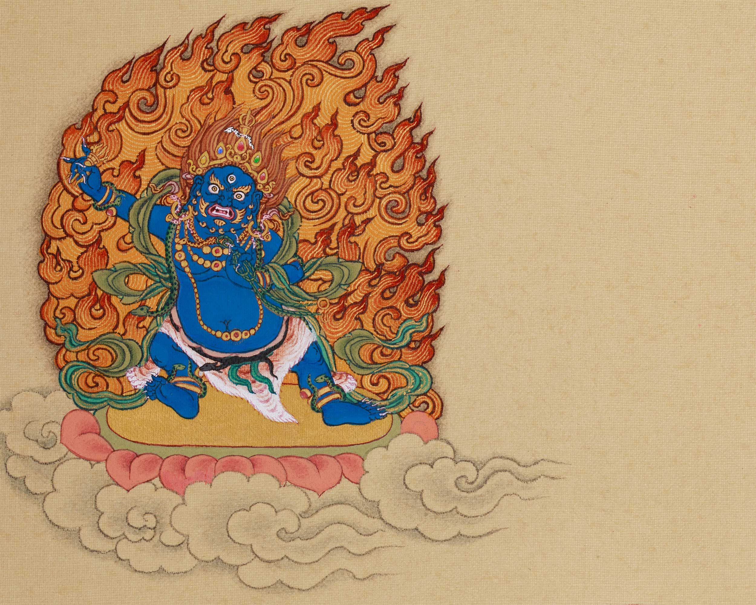 Dzambhala with Vajrapani and Black Dzambhala | Deities of Fortune and Protection