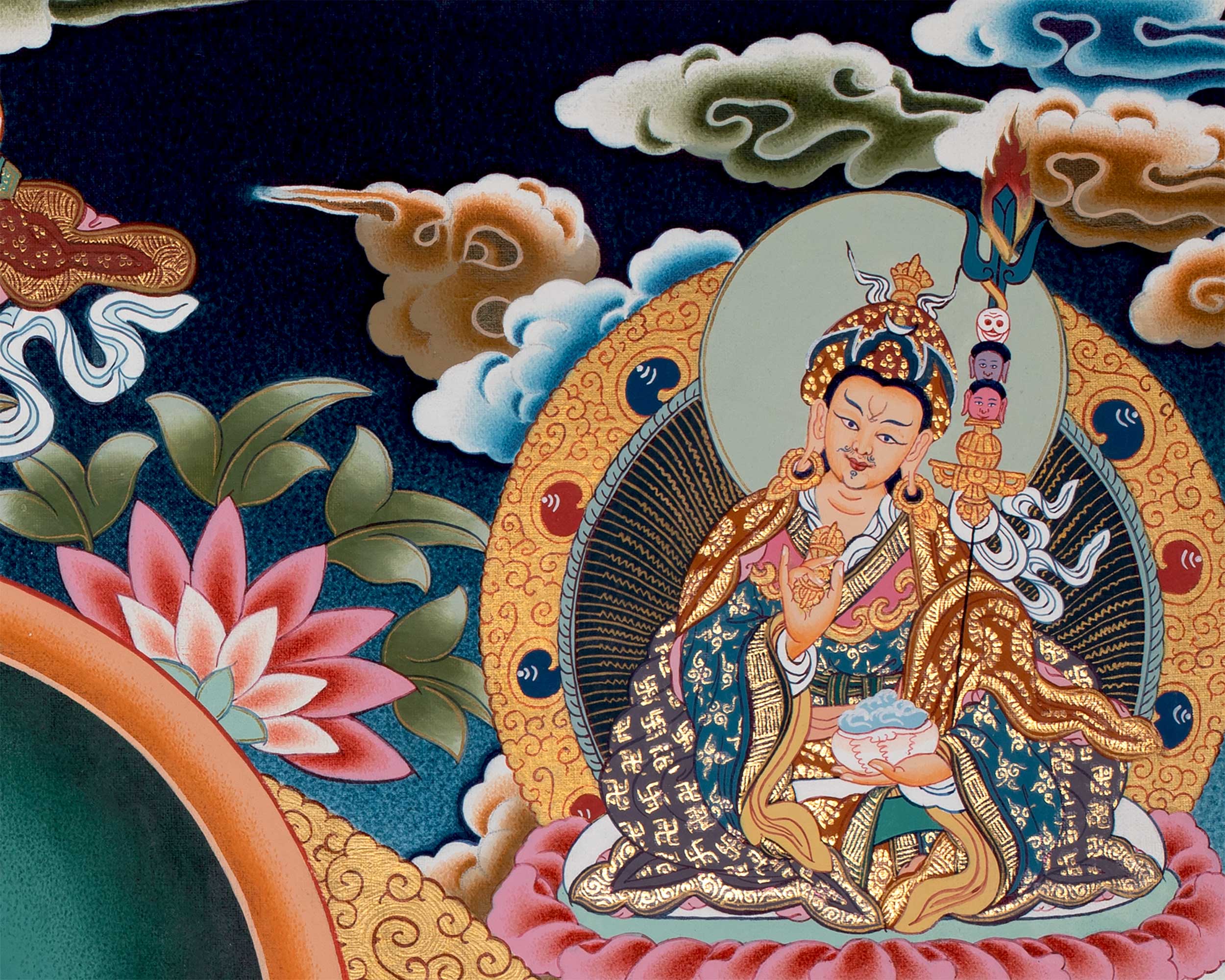 Maitreya Buddha Thangka Featuring Tsongkhapa, Guru Rinpoche, Green Tara & White Tara