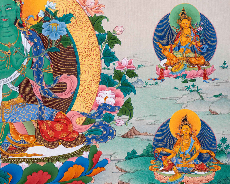 Traditional Tara 21 Thangka | Religious Wall Hanging | Hand-Painted Artwork of Compassion