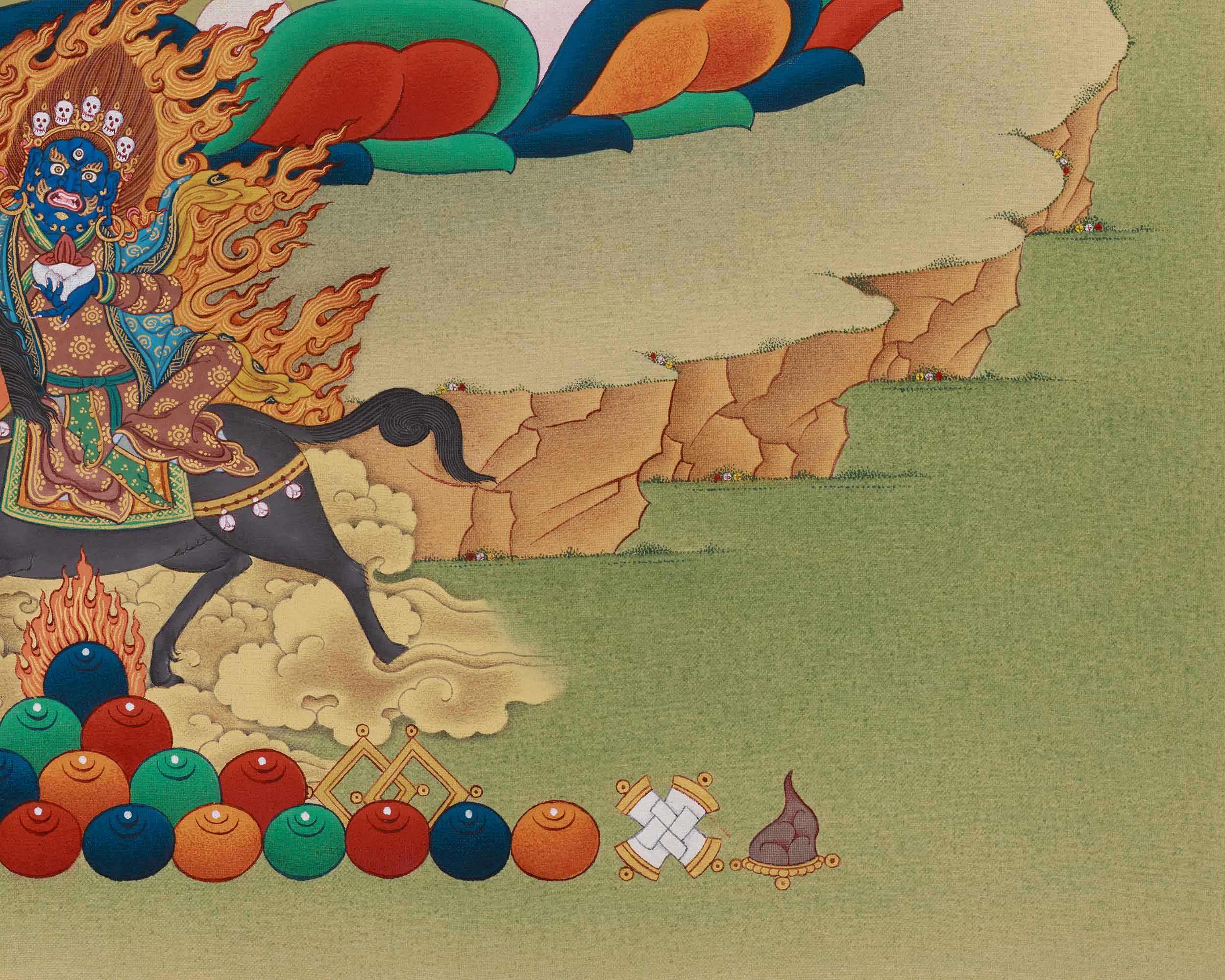 Yuthok with Medicine Buddha and Shanglon Gonpo Thangka | Tibetan Buddhist Master