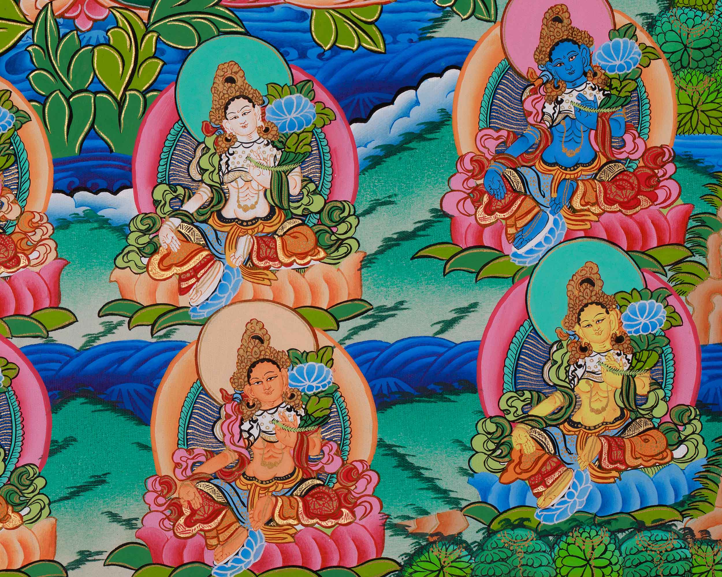 Radiant 21 Tara Divine Thangka | Tibetan Goddess of Compassion and Protection