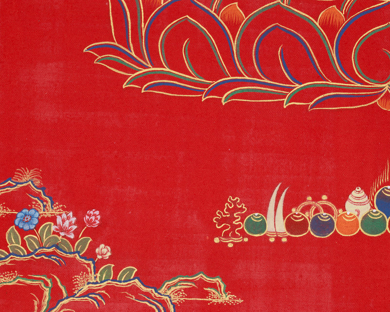 Red Amitayus Thangka Giclee Canvas | Buddha of Longevity Artwork