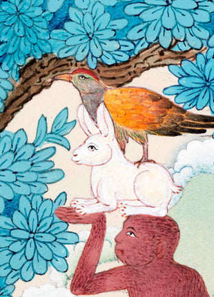 The Tale of Four Harmonious Friends | Tale of Jātaka Thangka | Religious Buddhist Art