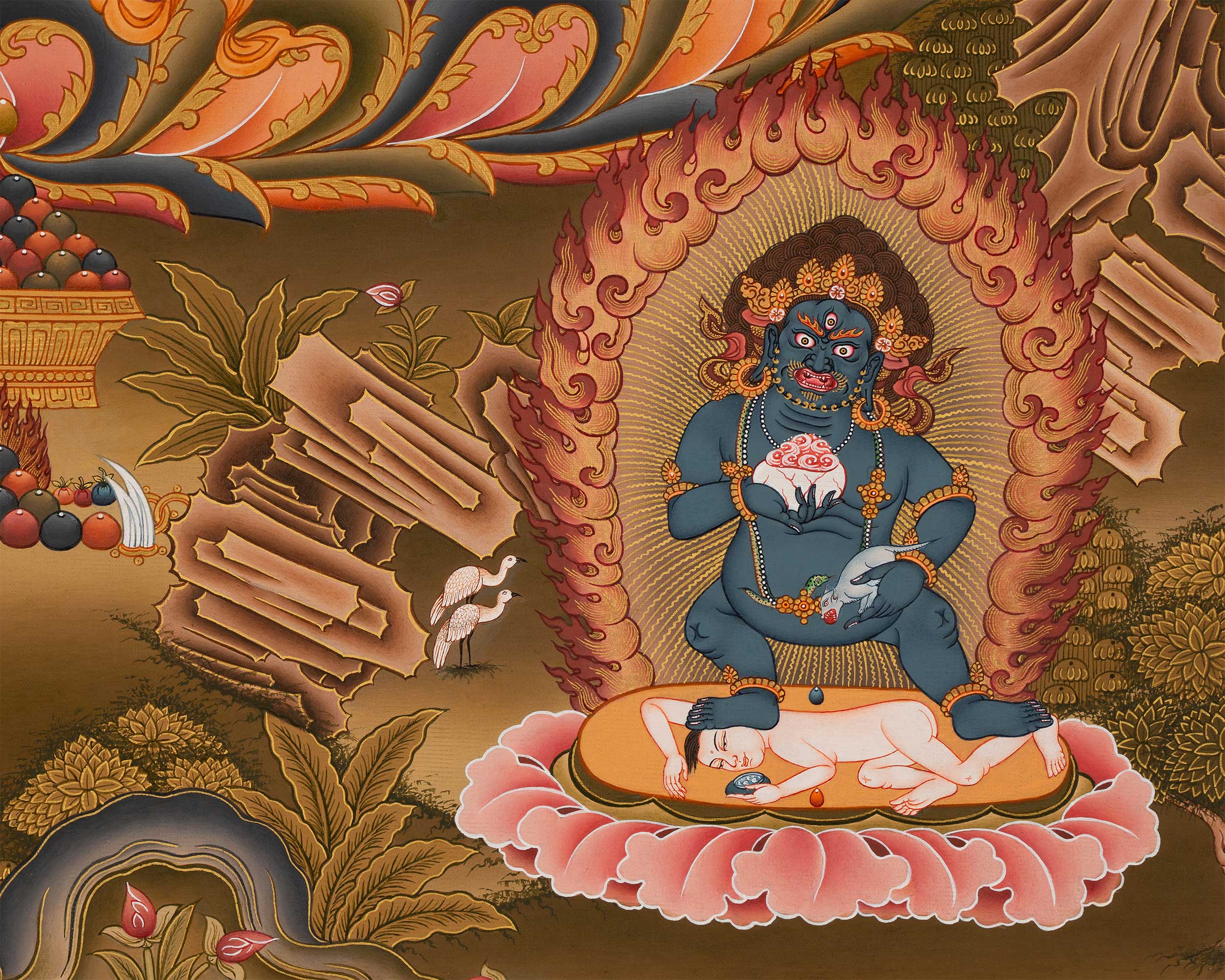 Dzambala Thangka Painting | Buddhist Wall Decor Painting | Traditional Himalayan Art