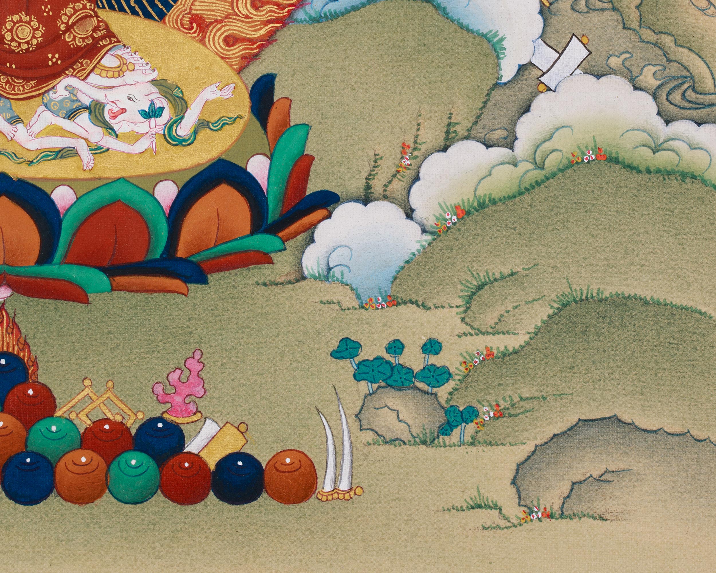 Sacred Buddhist Deity White Mahakala | Thangka of the Prosperity Guardian