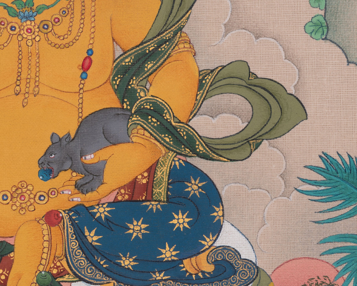 Hand-Painted Dzambhala Thangka | Buddhist Deity Of Wealth
