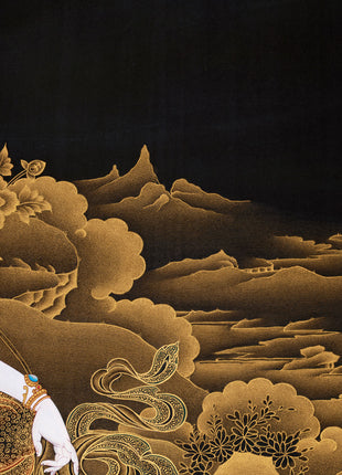 Side Chenrezig Thangka | Gold on Black Buddhist Art