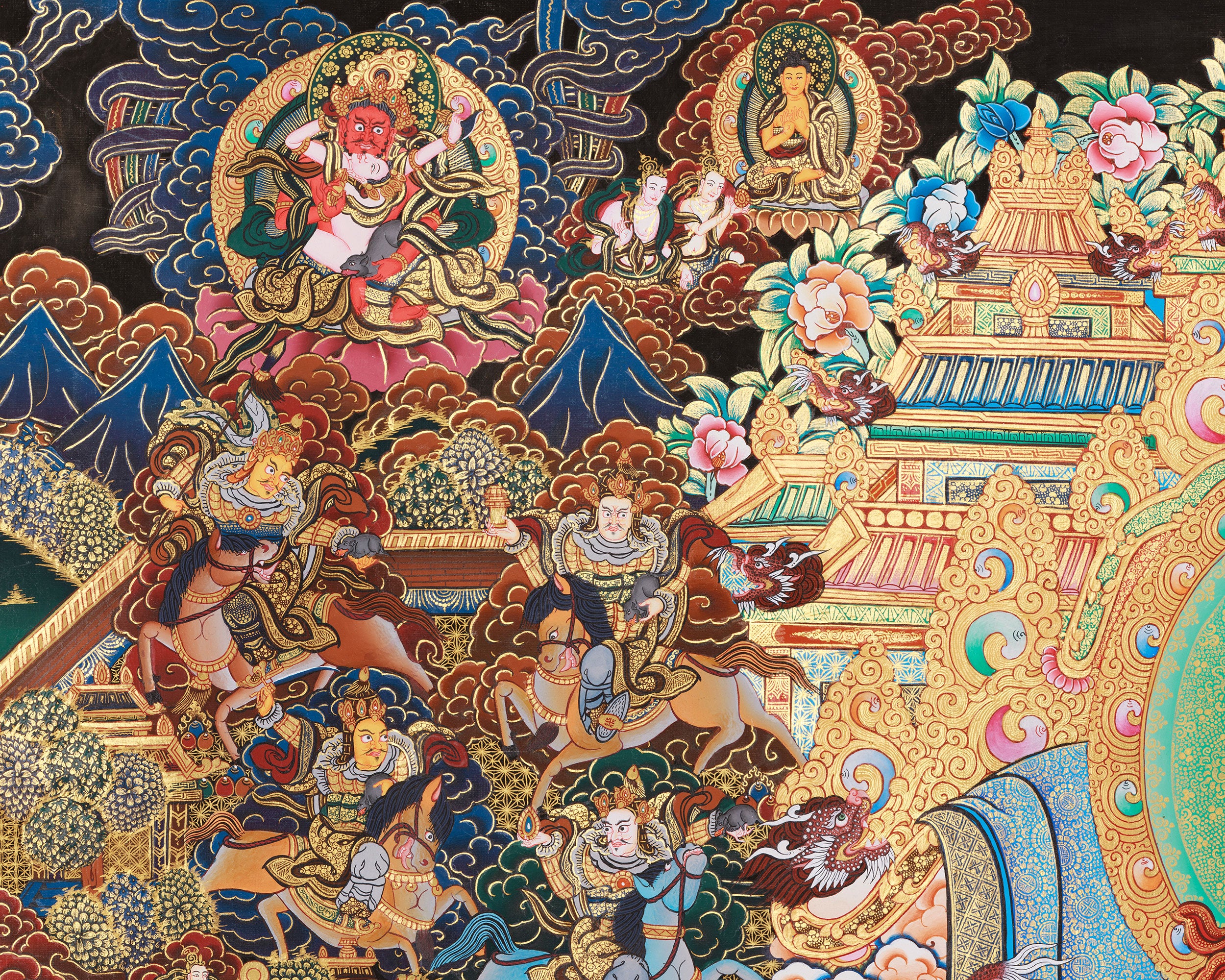 Grand Tibetan Dzambhala Thangka | Hand-Painted Tibetan Wealth Deity Art