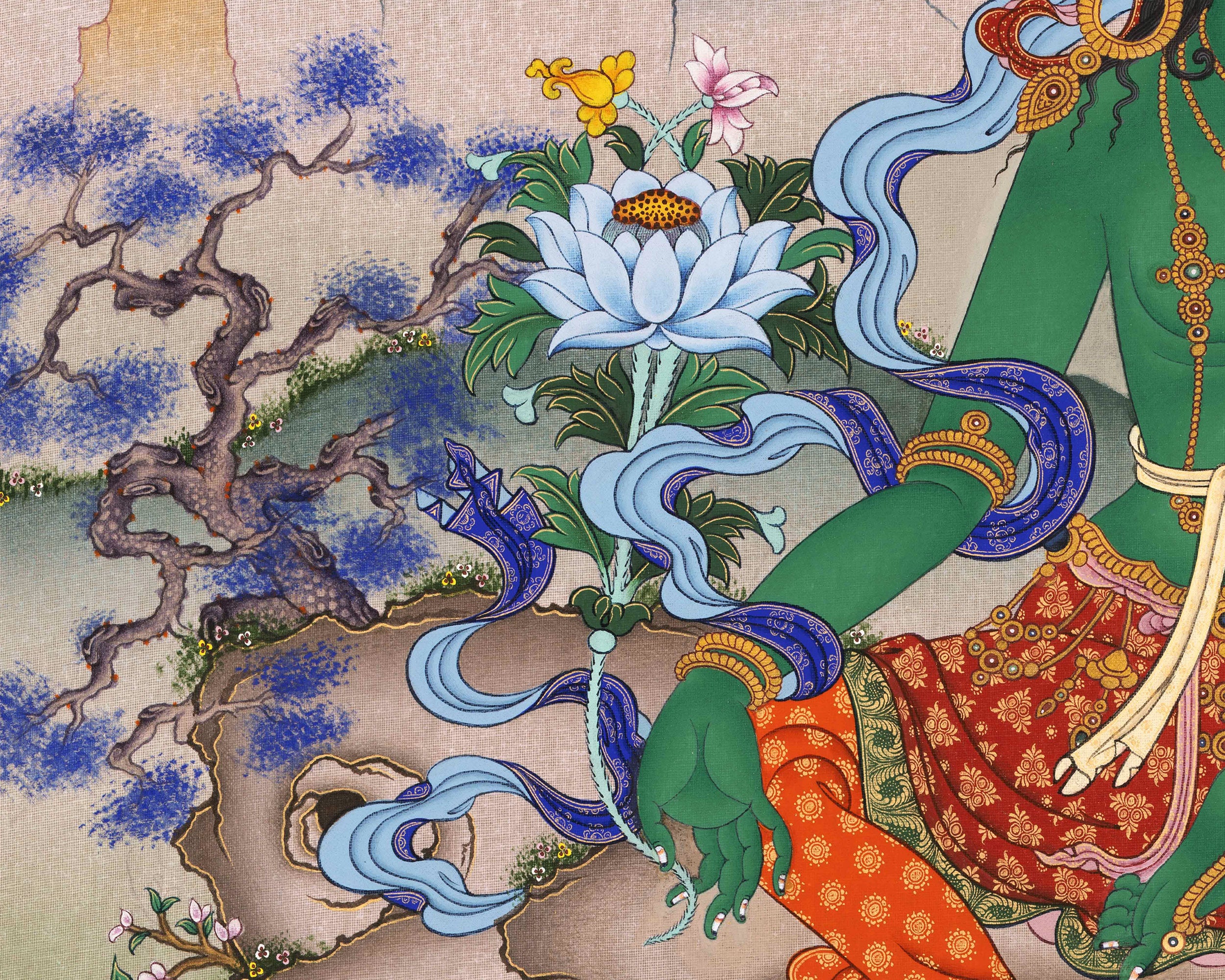 Traditional Green Tara Mother Giclee Print | High-Quality Canvas For Buddhist Rituals