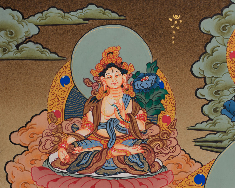 Avalokiteshvara Thangka with Buddhas and Bodhisattvas | Hand-Painted Himalayan Art