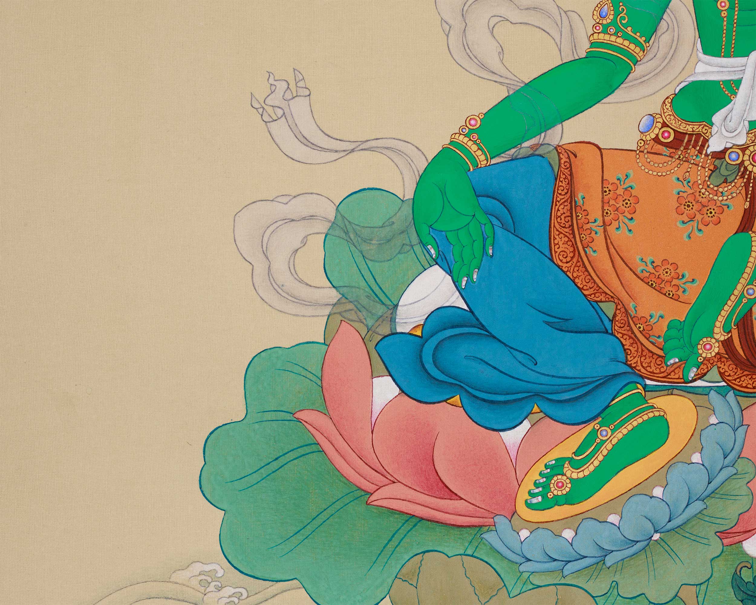 Tibetan Goddess Green Tara Painting | The Supreme Deity of Healing and Enlightened Action