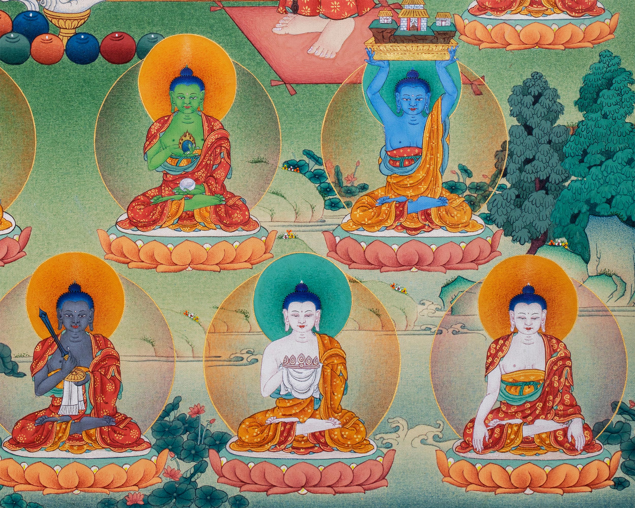Buddha Shakyamuni Thangka, 35 Buddhas of Confession, Thangka Print