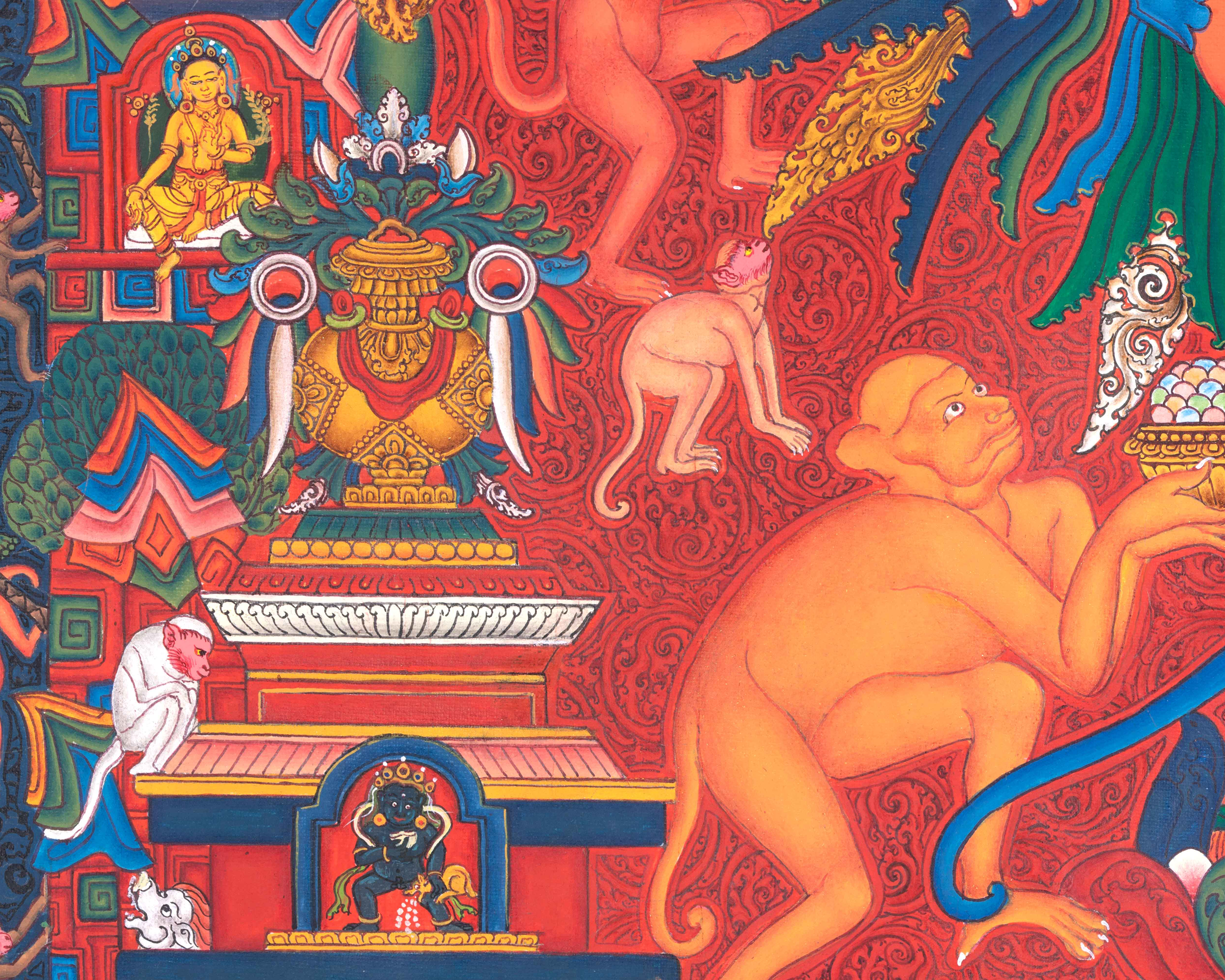 Hand Painted Ganesh Thangka | Hindu Deity Of Wealth | Traditional Wall Decoration