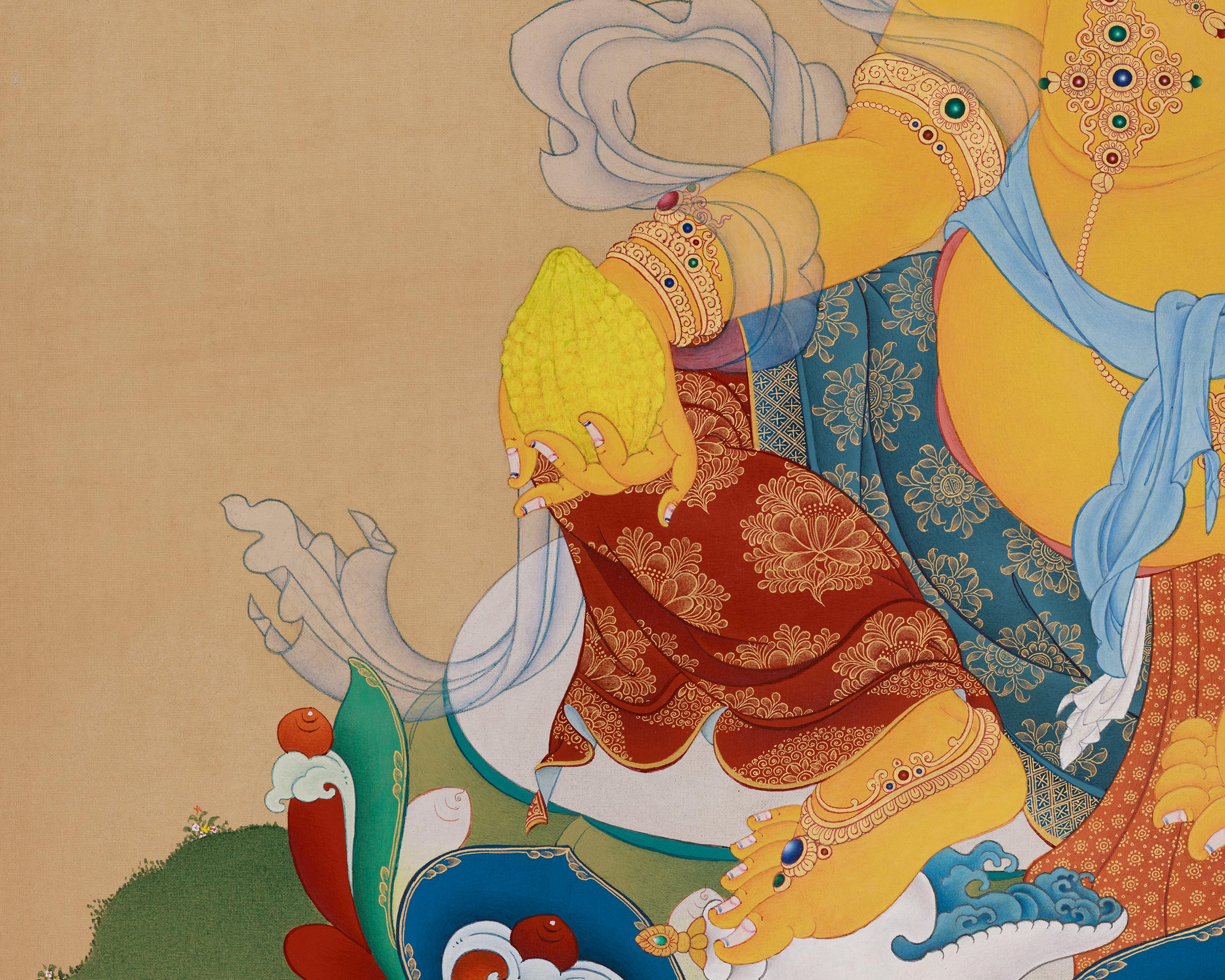 Premium Tibetan Dzambhala Painting | The Divine Buddha of Prosperity and Generosity