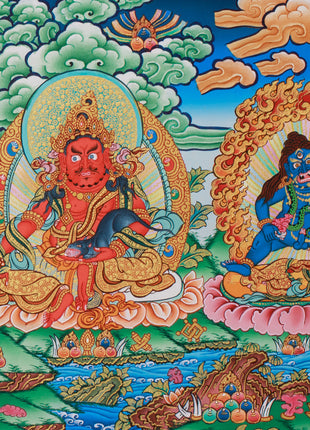Tibetan Five Jambhalas Thangka | Buddhist Guardians of Wealth & Abundance
