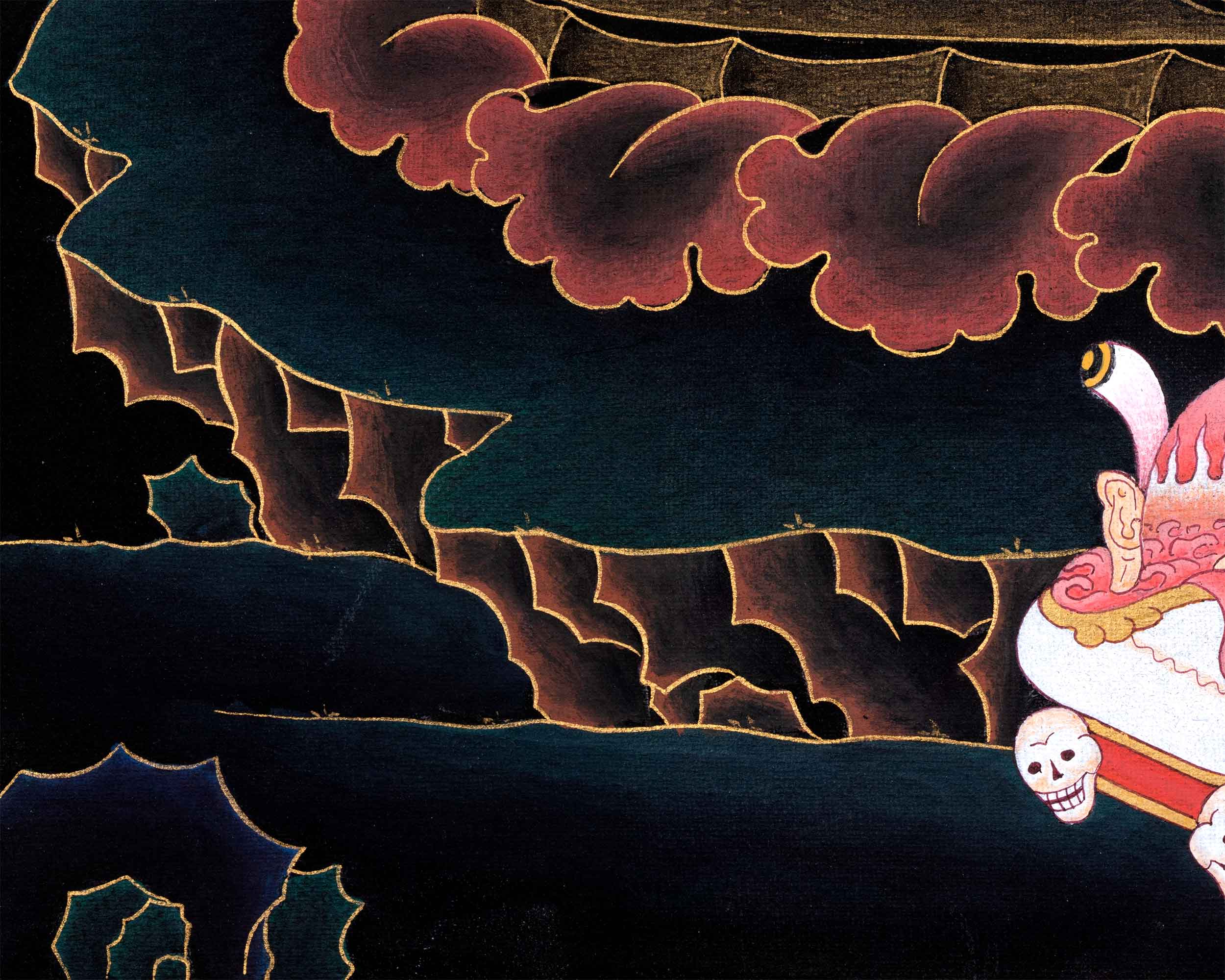 Sakya Vajrapani Tibetan Thangka | Painting In Black & Gold | Traditional Artwork