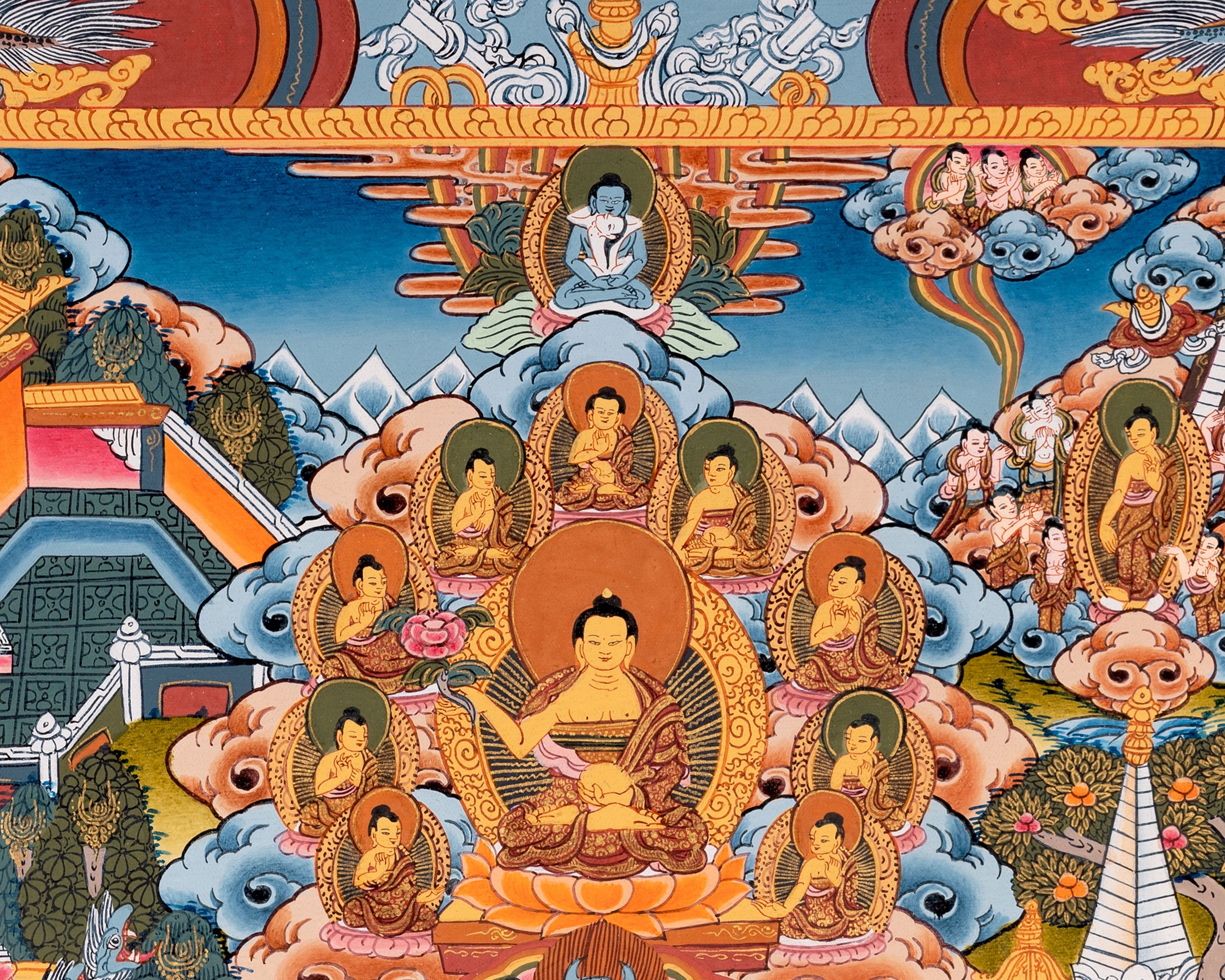 Buddha's Story to Enlightenment Thangka | A Spiritual Artwork of Compassion and Wisdom