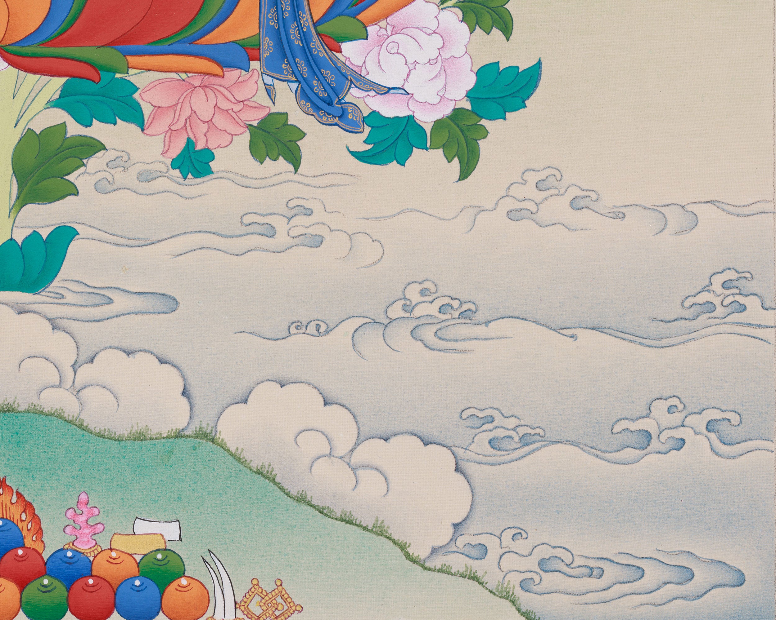 Tibetan Thangka of Flaming Sword Holder Manjushri | Divine Wisdom in Art
