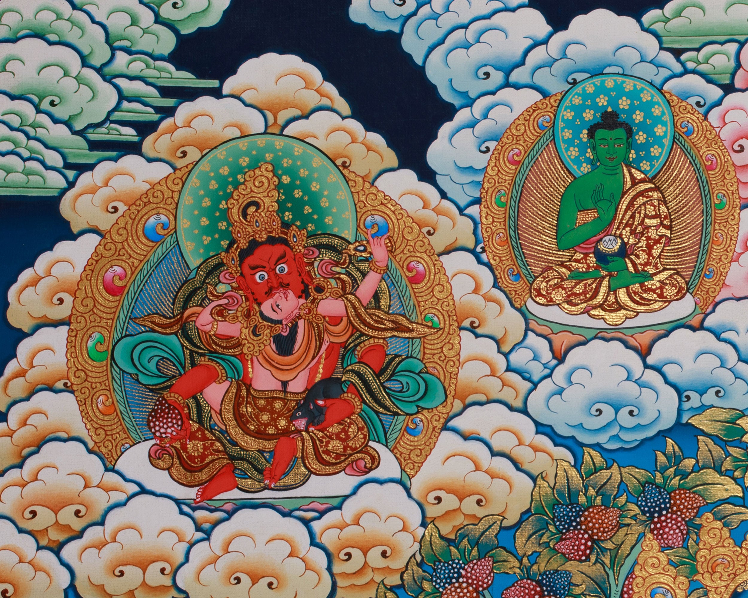 Dzambhala Wealth Deity Thangka | Sacred Hand-Painted Tibetan Art for Abundance