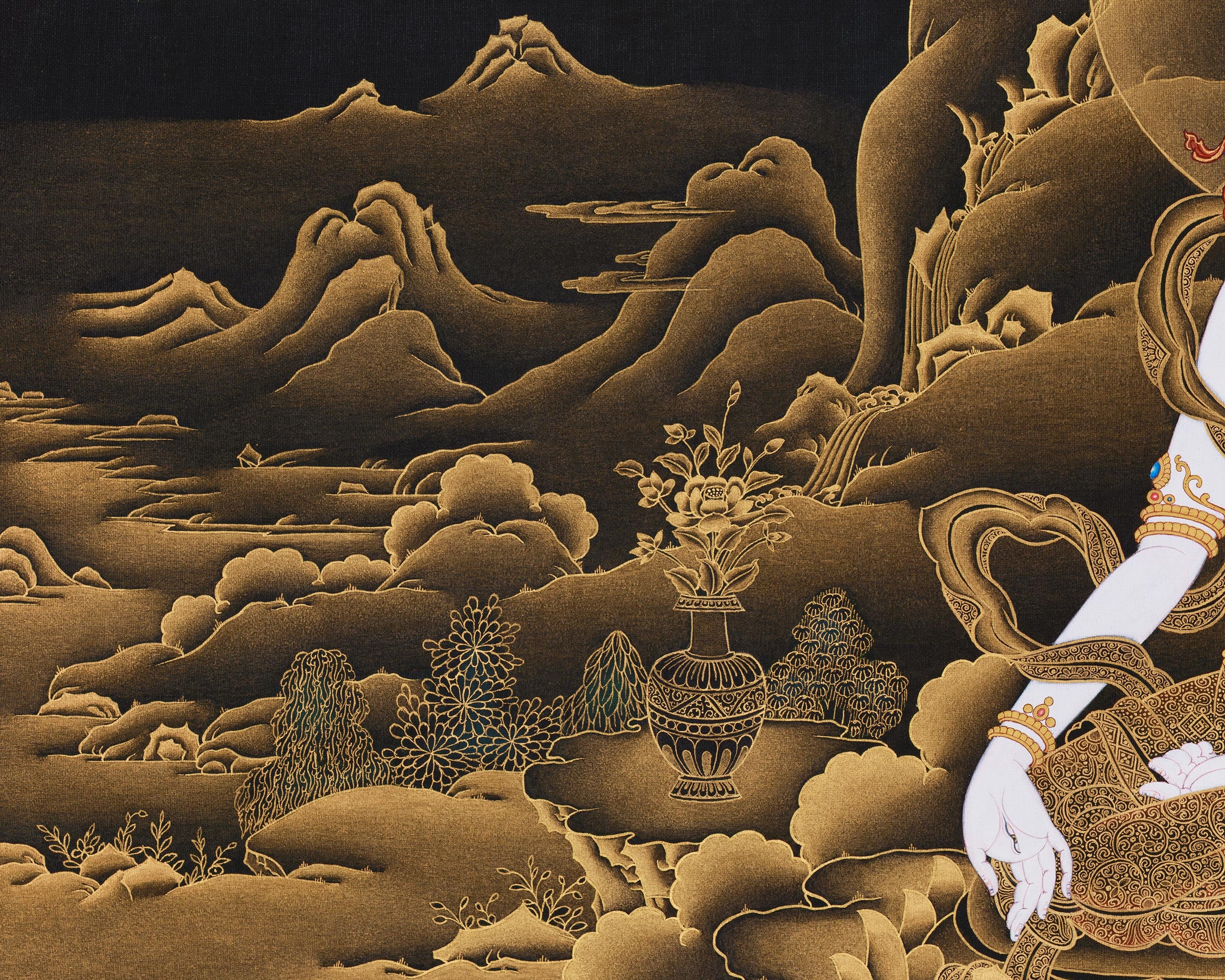 Premium White Tara Bodhisattva Painting | Divine Mother of Healing and Longevity