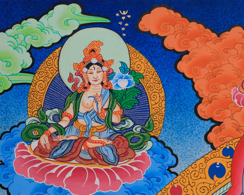 1000-Armed Avalokiteshvara Flanked Tara, Amitabha Buddha, Manjushri, and Vajrapani | Bodhisattva Chenrezig Artwork