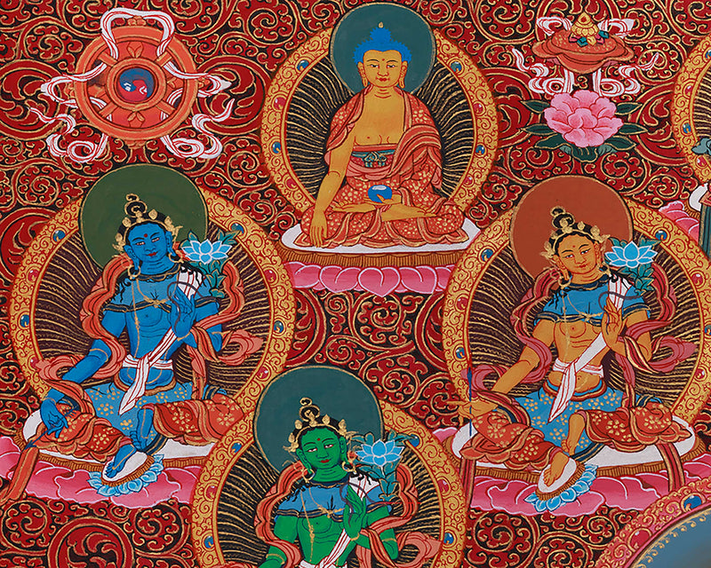 Divine Twenty-One Taras Thangka | The Compassionate Goddess & Her Emanations