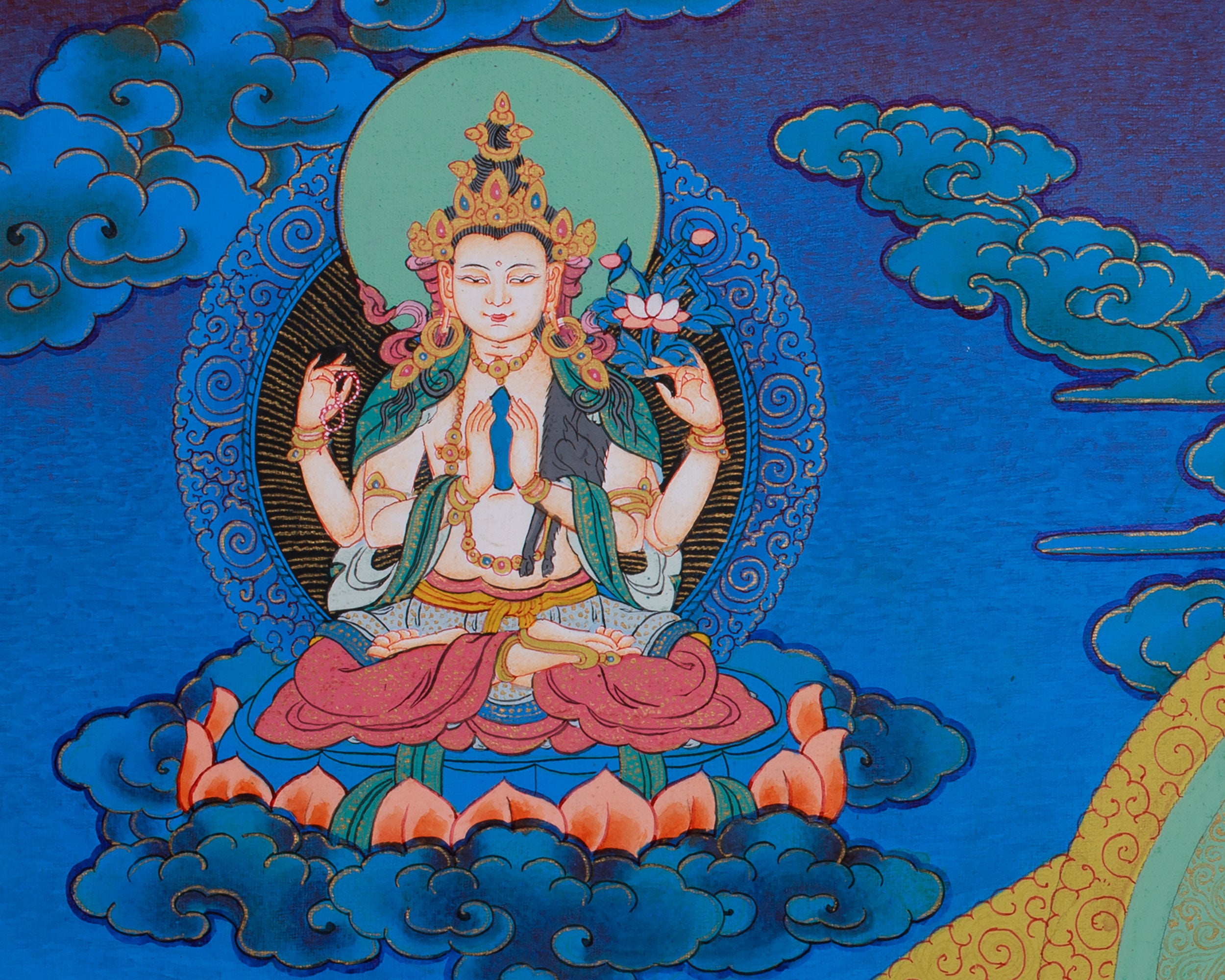 Guru Padmasambhava Artwork | Tibetan Thangka with Enlightened Beings and 24K Gold Detailing