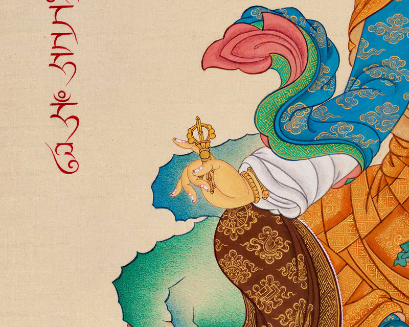 Sacred Lotus Master Guru Rinpoche Thangka | Traditional Lhasa's Stone Pigments | Sacred Tibetan Art