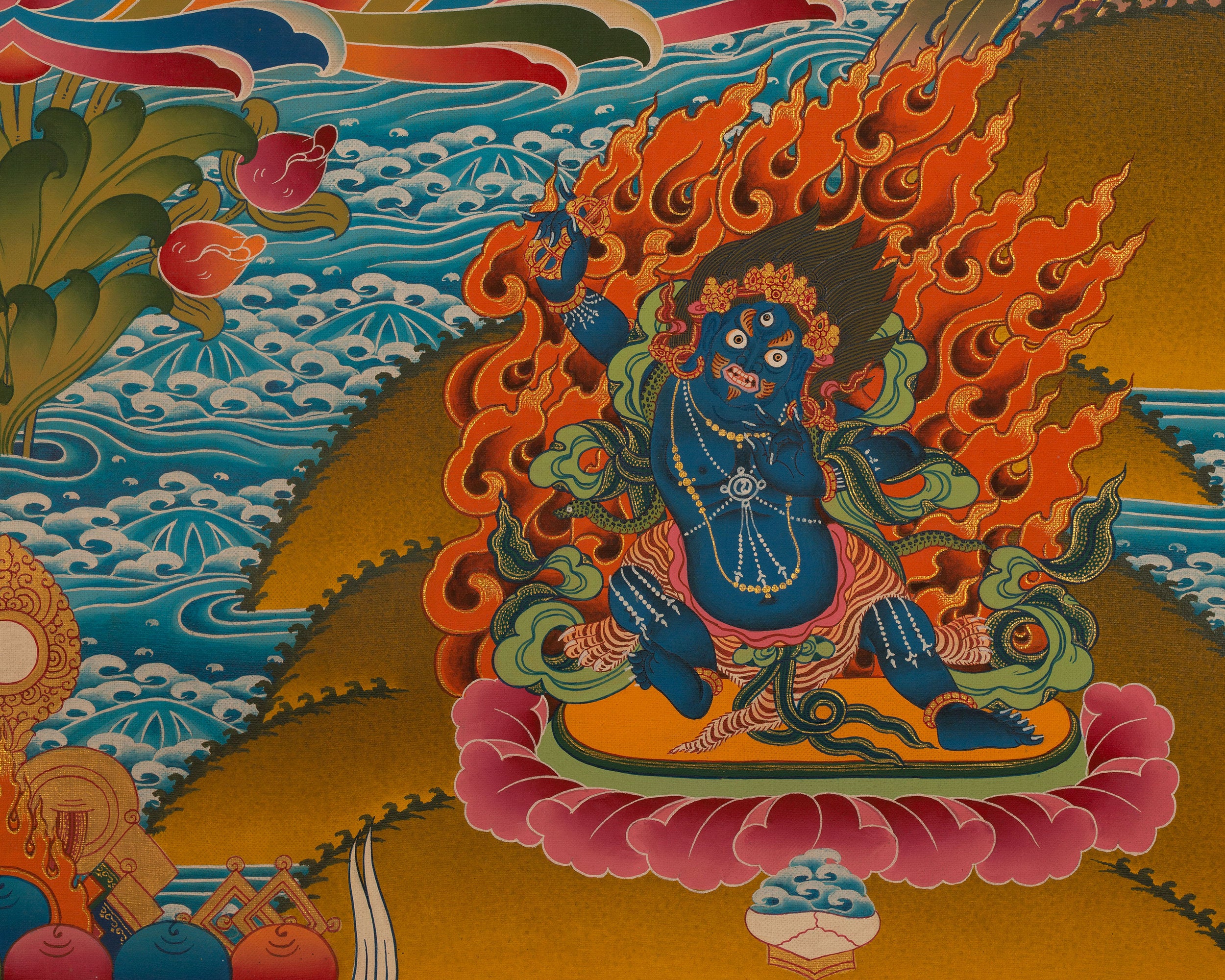 Bodhisattva Four-Armed Chenrezig Thangka | Hand-Painted Deity of Compassion and Mercy