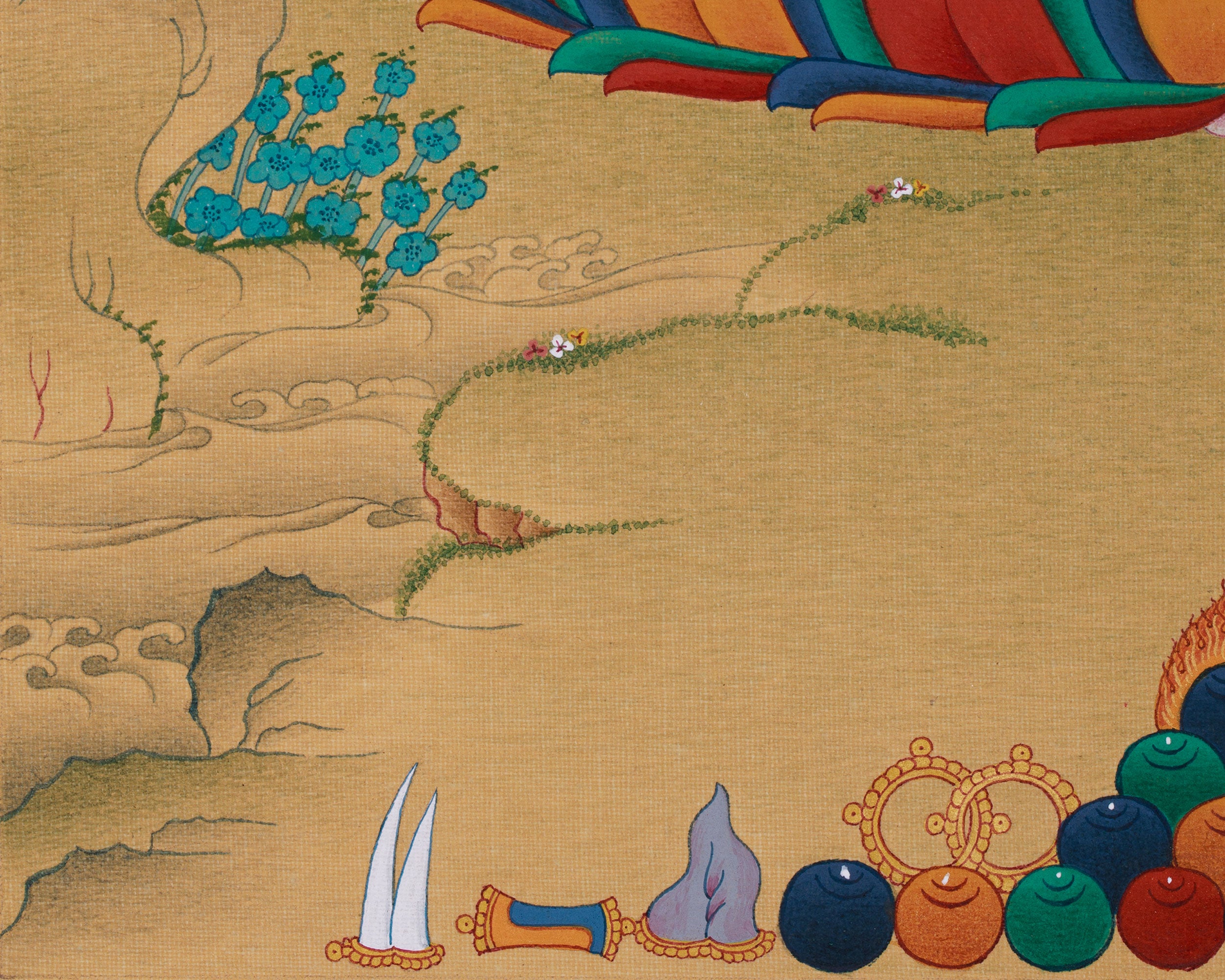 Hand-Painted Buddha In Bhumi Sparsha Mudra Thangka | Tibetan Buddha Painting
