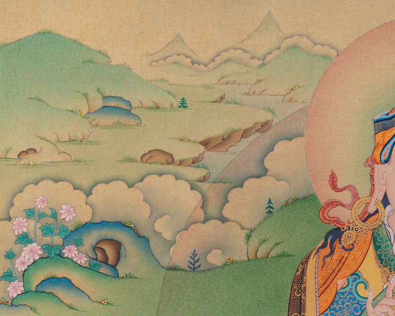 Lotus-Born Guru Rinpoche Thangka | Tibetan Buddhist Masterpiece