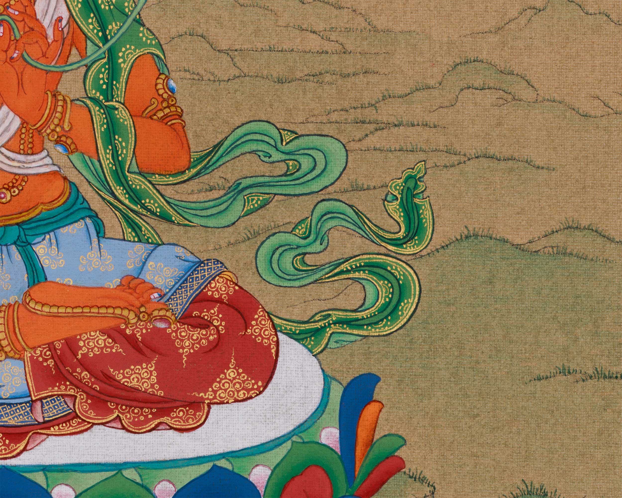Tibetan Bodhisattva Manjushri |  Hand-Painted Wisdom Deity in Karma Gadri Style