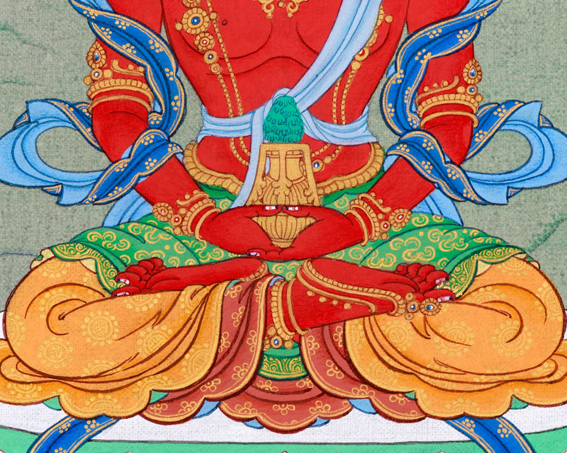 Amitayus Buddha of Infinite Light | Small Thangka Art for Meditation