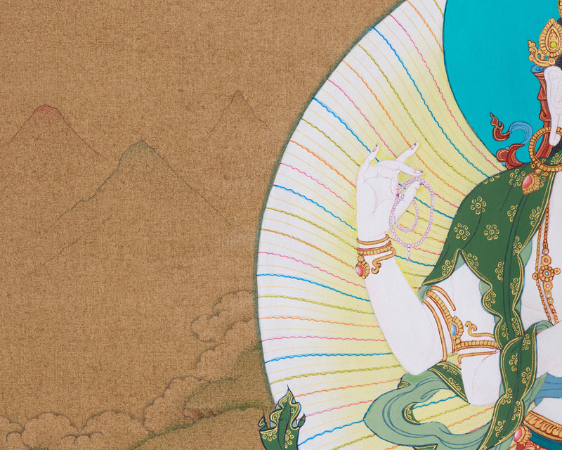 Chenrezig, Four-Armed Avalokiteshvara Thangka | Tibetan Compassion Deity