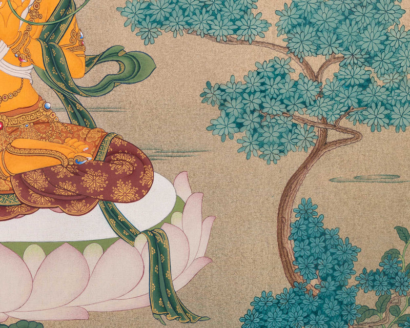Manjushree in Natural Colors: Karma Gadri Thangka