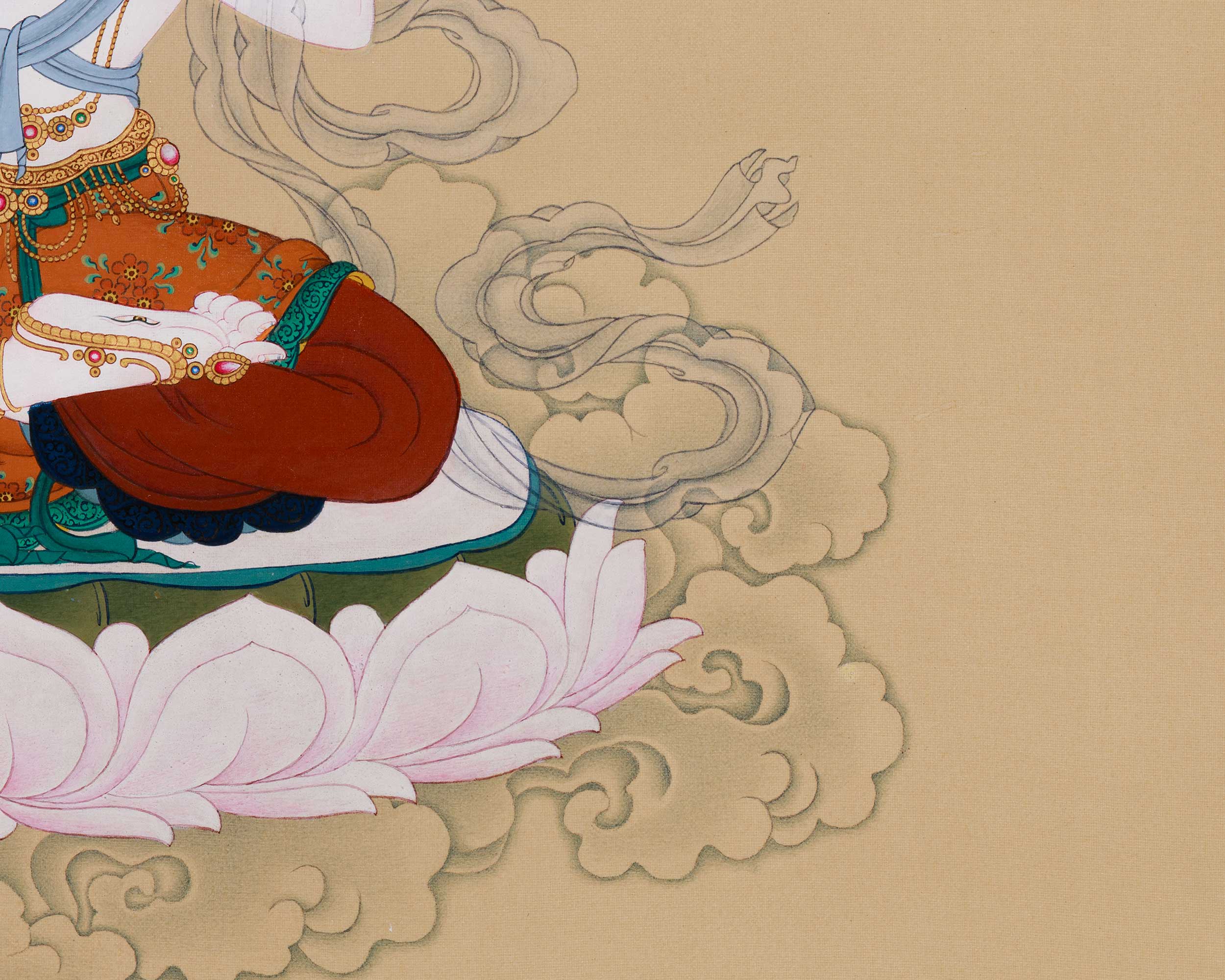Seven-Eyed Goddess White Tara Thangka | Tibetan Female Buddha Who Sees All and Heals All