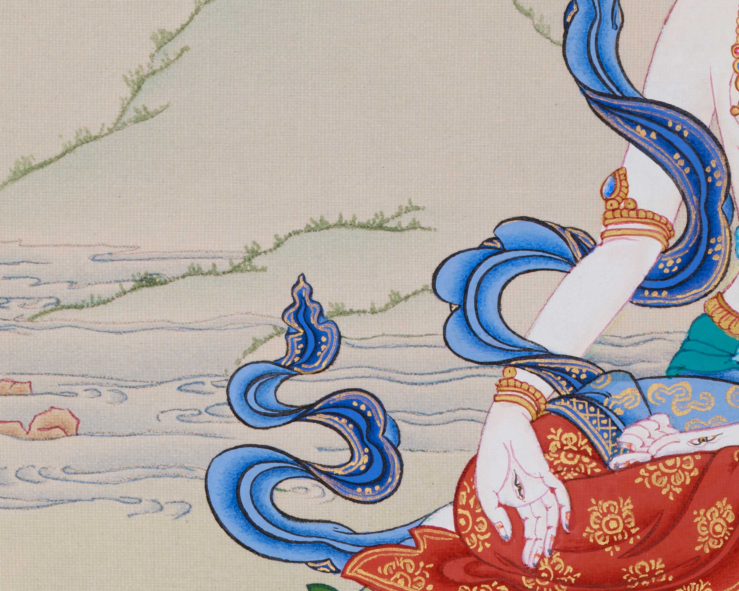 Peaceful White Tara Thangka | Seven-Eyed Goddess of Compassion and Longevity