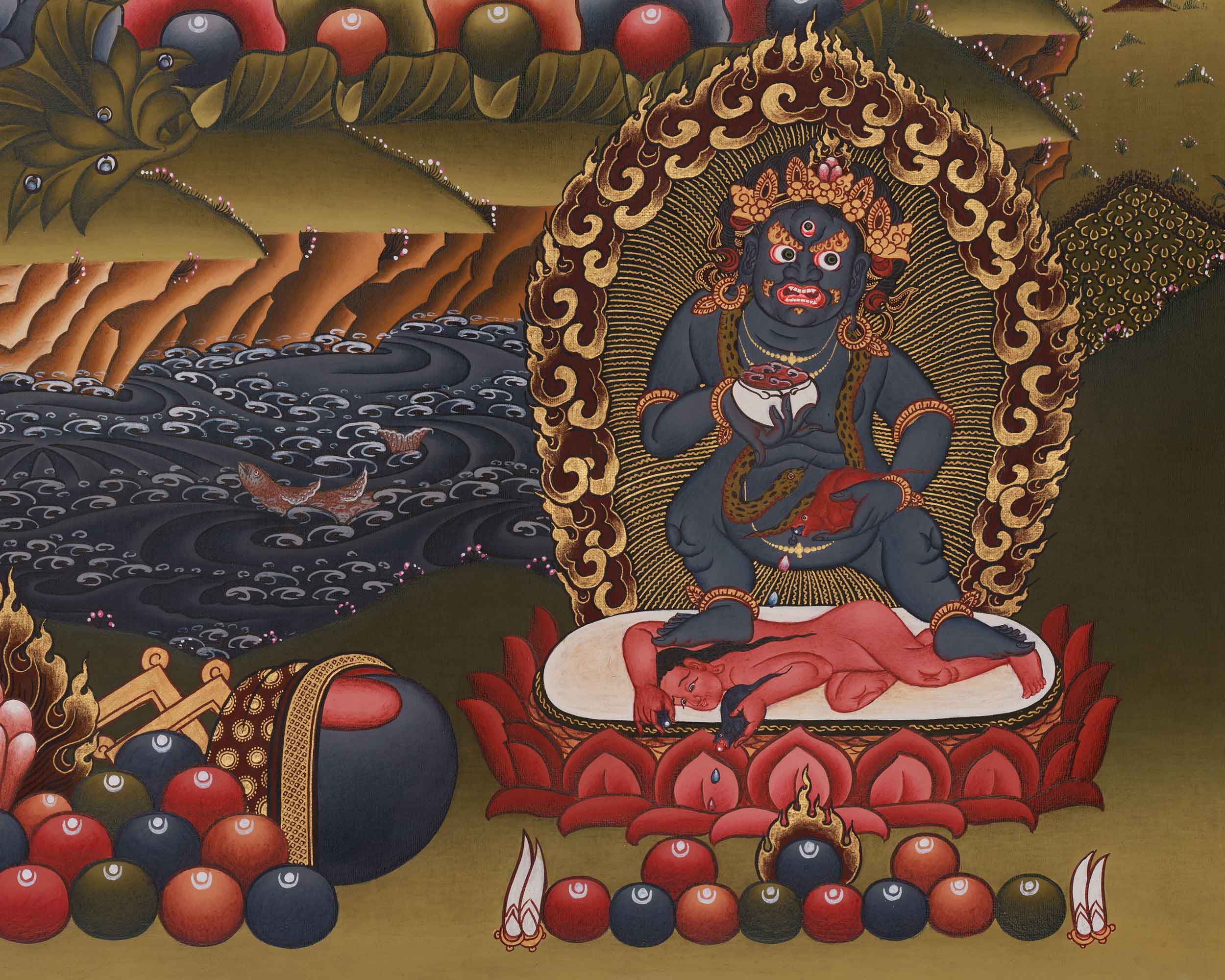 Traditional Thangka of Five Dzambhala | Prosperity and Wealth Deity