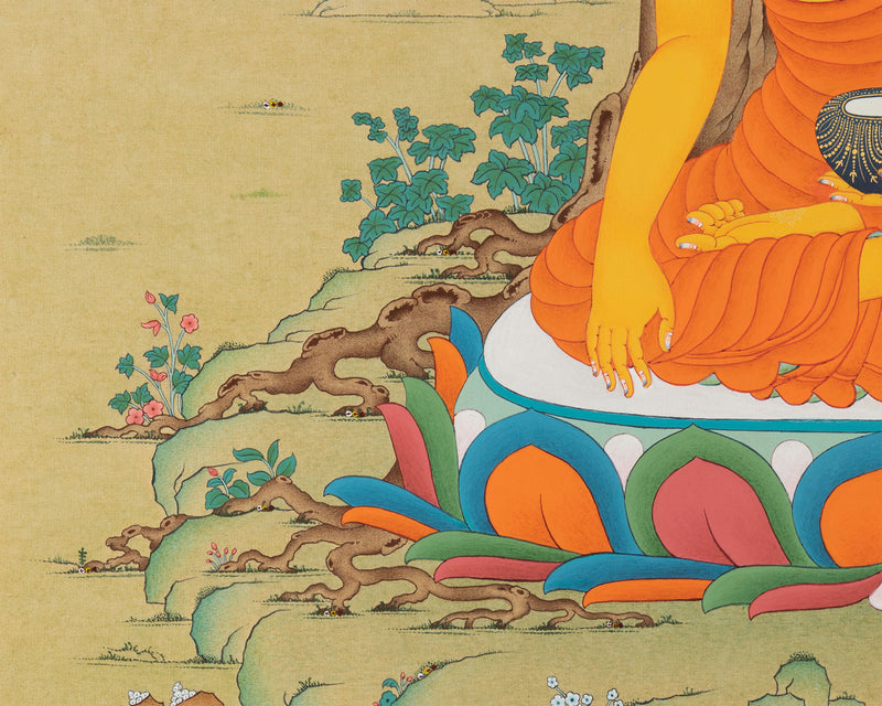 The Enlightened Shakyamuni Buddha Under The Bodhi Tree | Spiritual Giclee Canvas Print