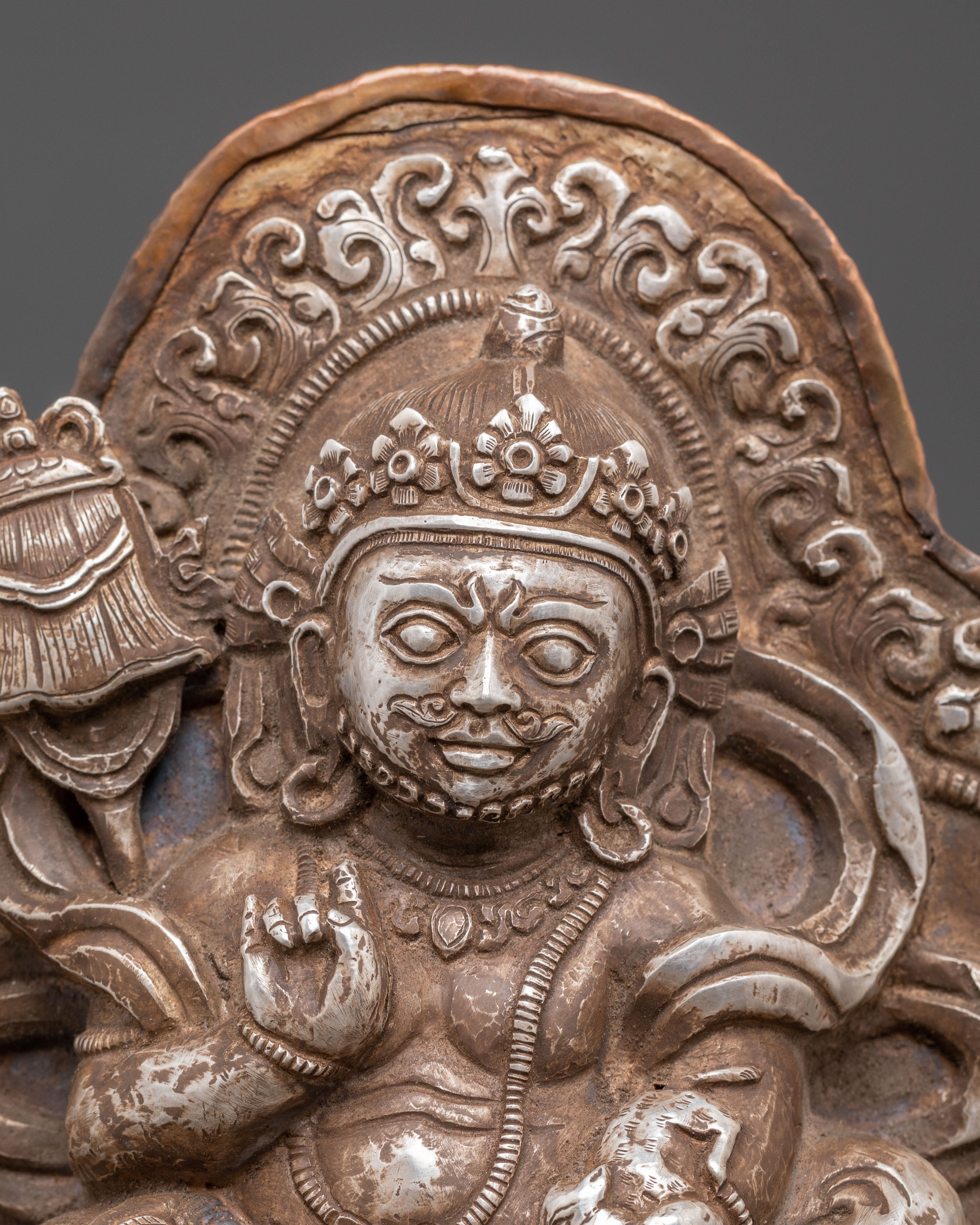 Sacred Namtoshe Wall Hanging | Tibetan Silver Protector Deity Art for Sacred Decor