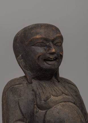 Hand-Carved Wooden Laughing Buddha | Wood Buddha Figurine