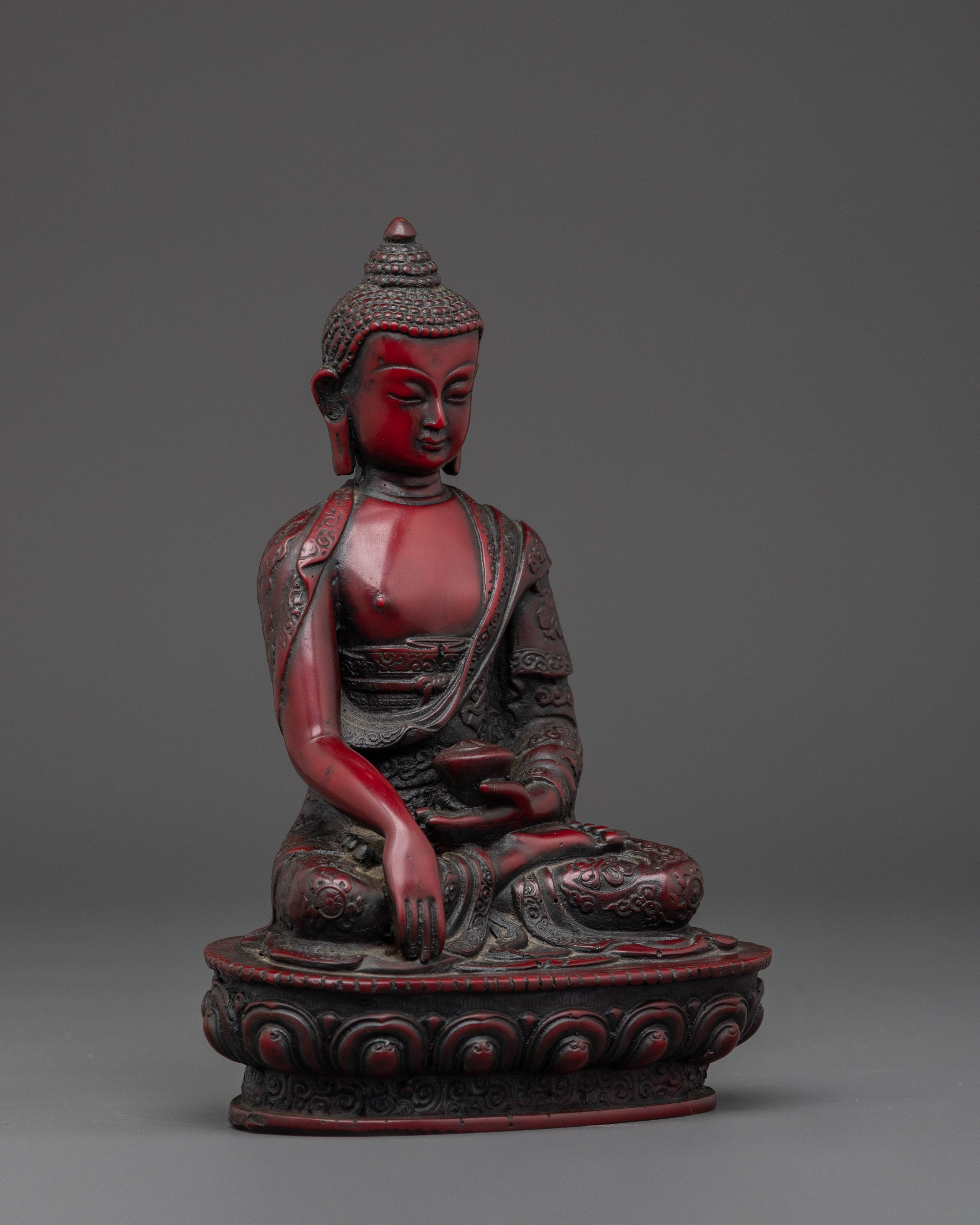 Sacred Shakyamuni Buddha Sculpture | Ceramic Red Buddha Statue for Meditation