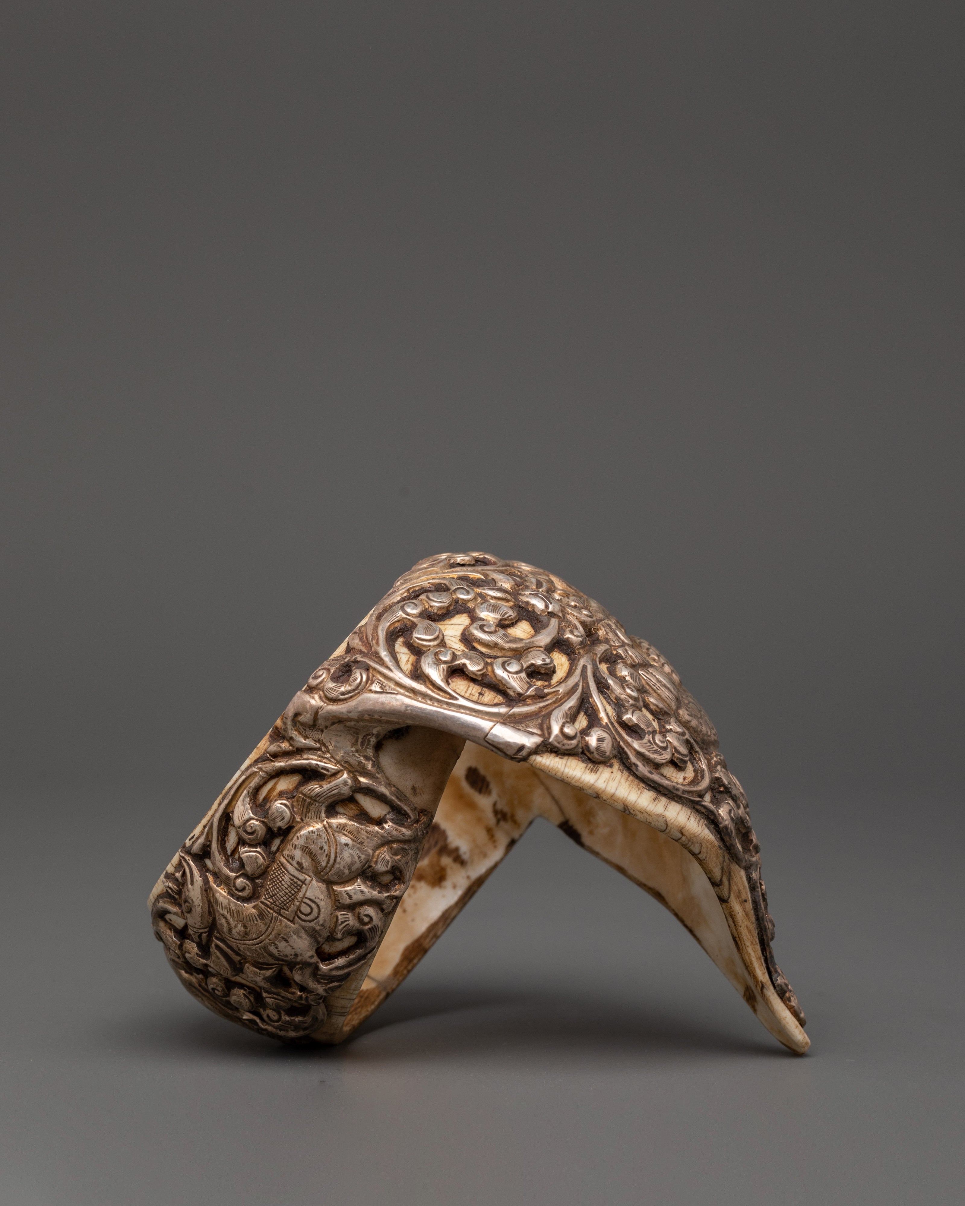 Conch Shell and Pure Silver Bangle | Hand-Carved Ritual Jewelry