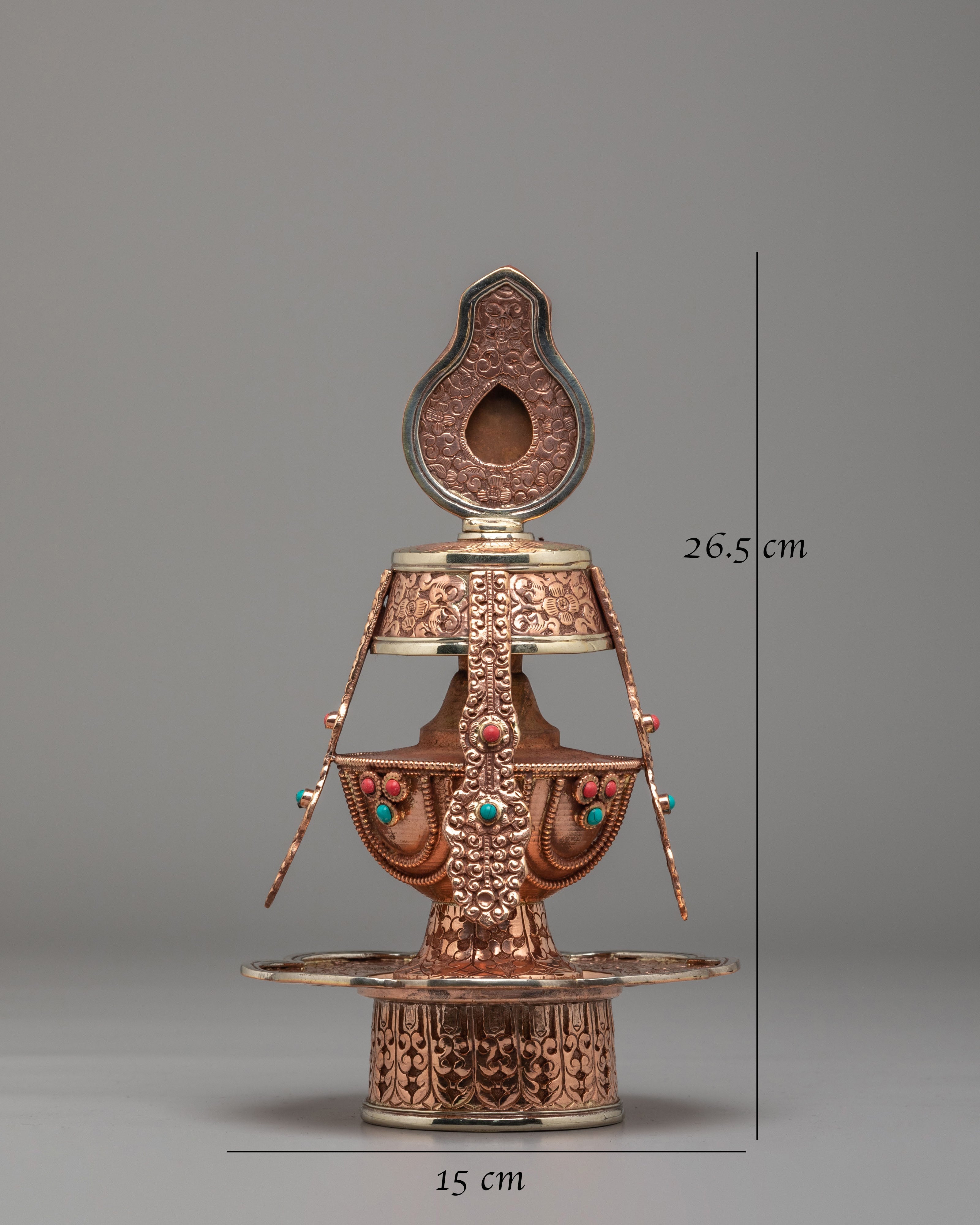 Spiritual Long Life Vase | Handcrafted Copper Vase with Gemstones