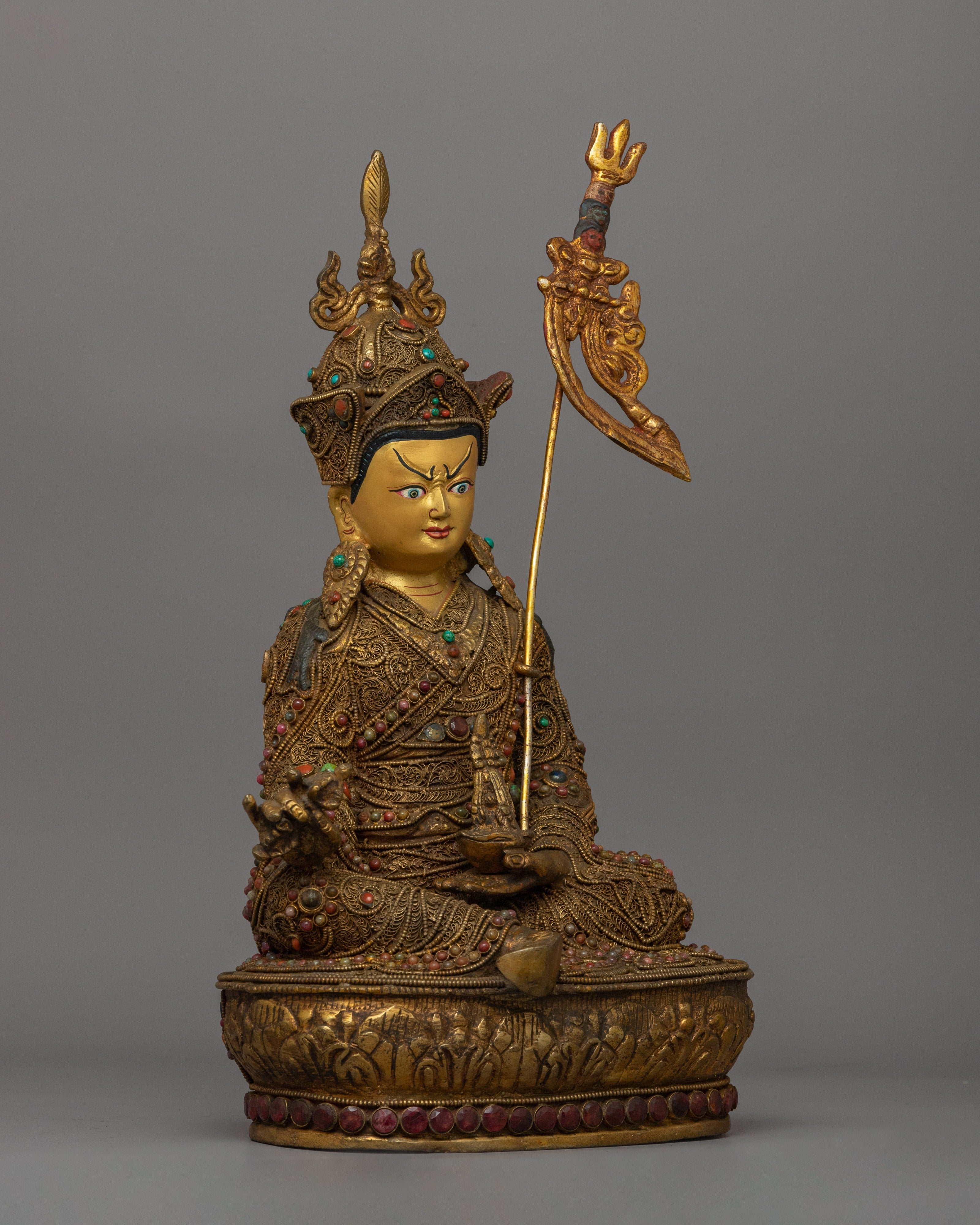 Gold-Plated Pema Jhyungne Statue | Guru Rinpoche Sculpture