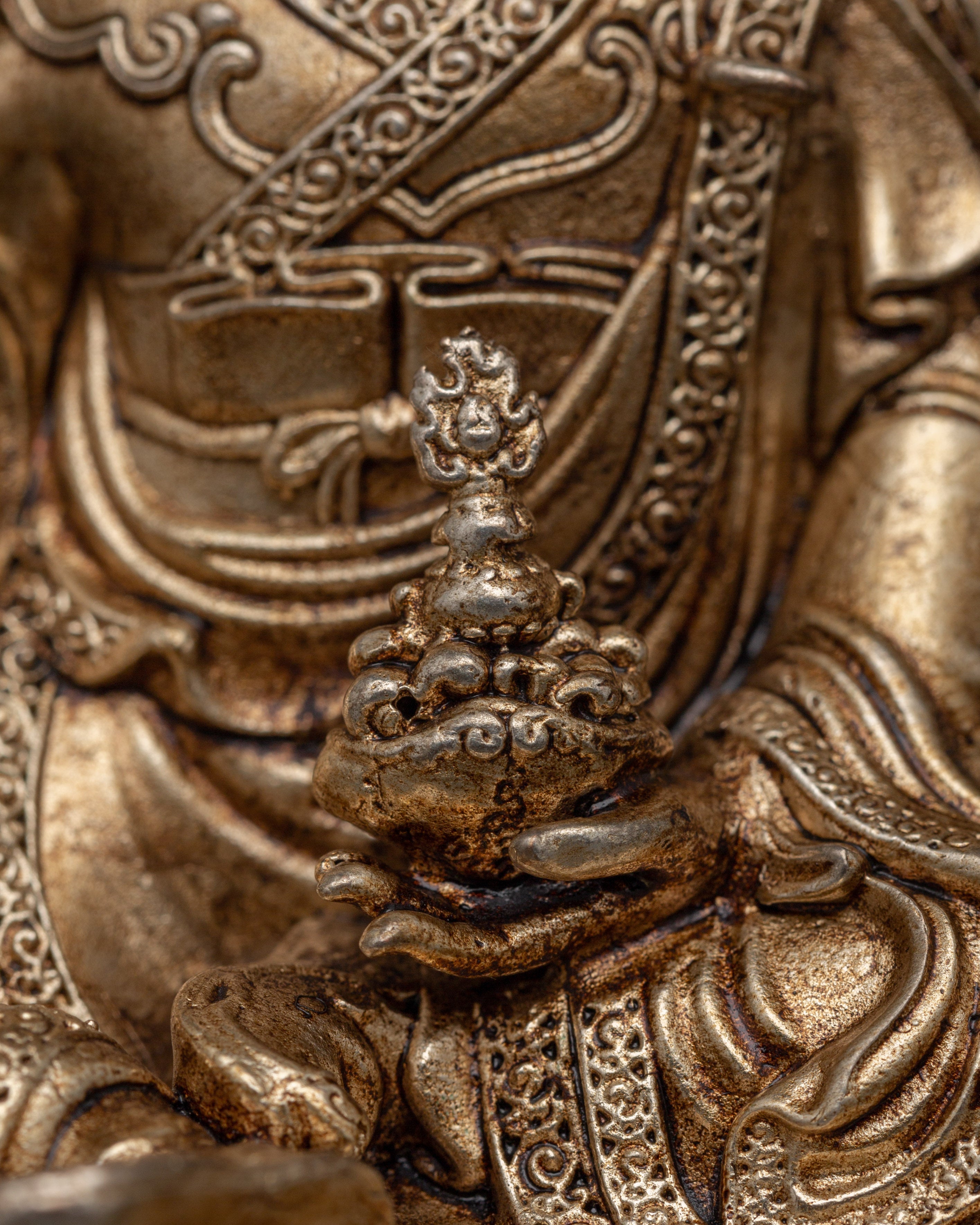 Gold-Plated Guru Rinpoche Statue in Copper | Sacred Sculpture