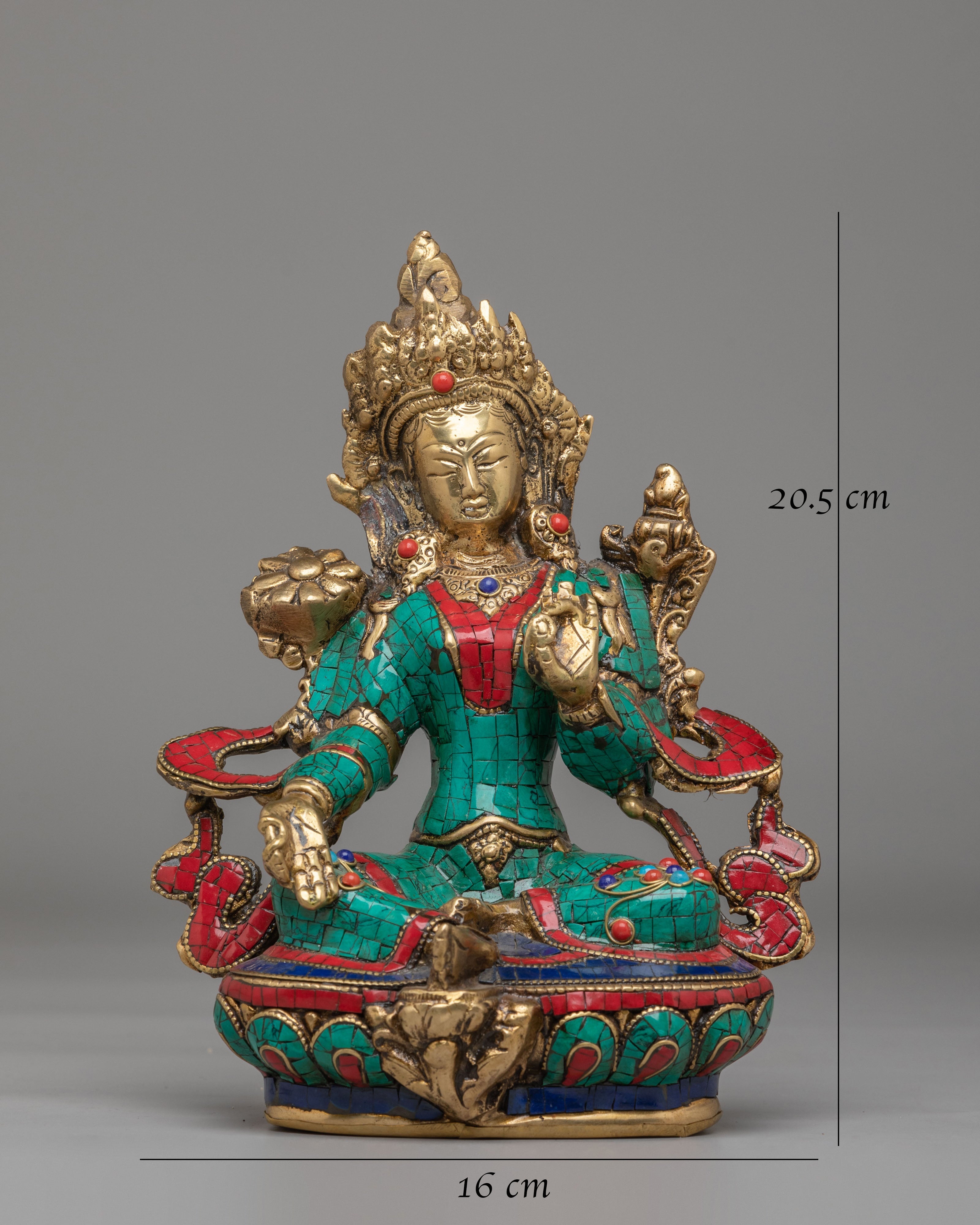 Spiritual Green Tara Buddhist Deity Statue | Tibetan Tara with Turquoise Inlay