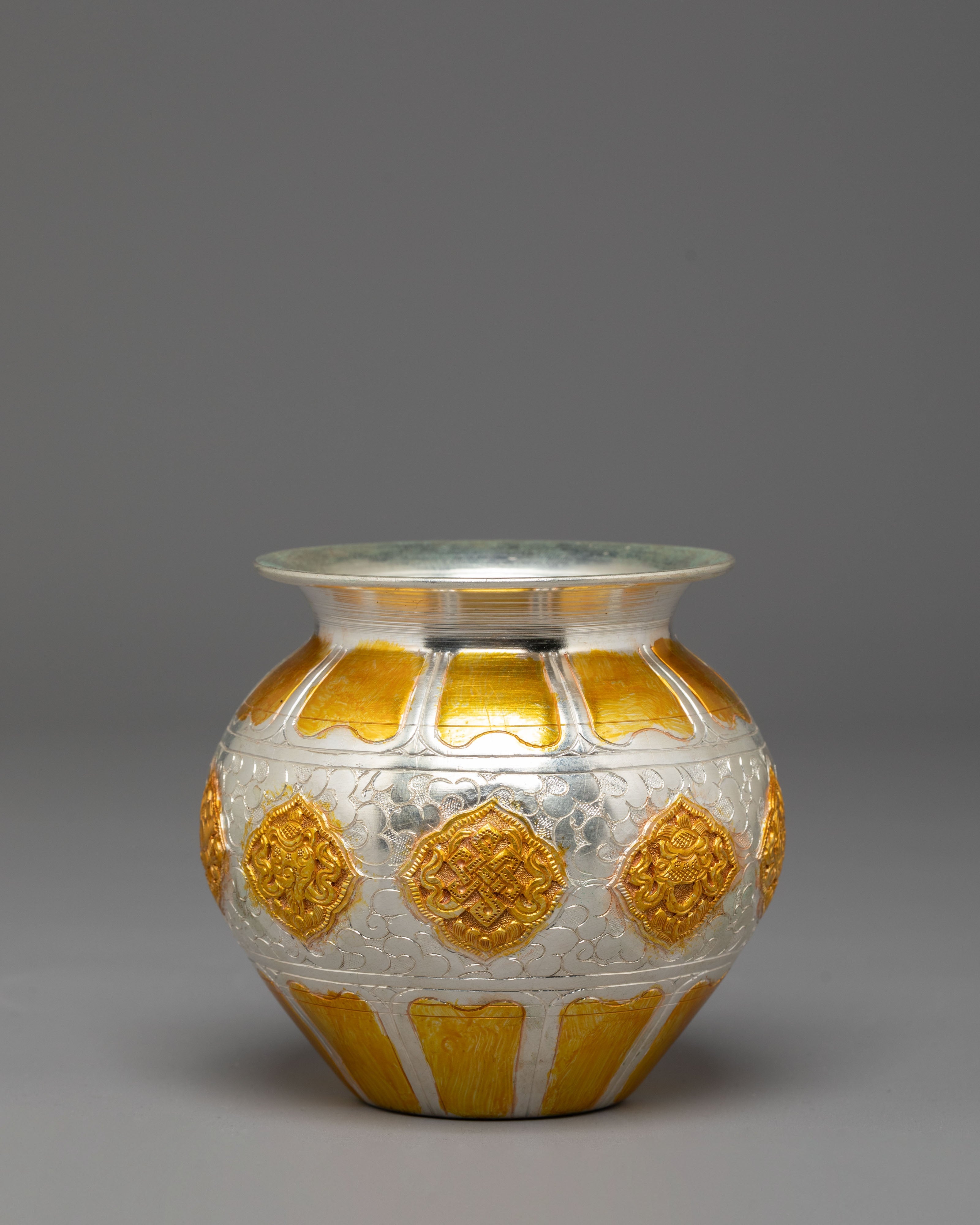 Gold Plated Rice Pot for Offering | Copper and Silver Plated Ritual Item for Altar