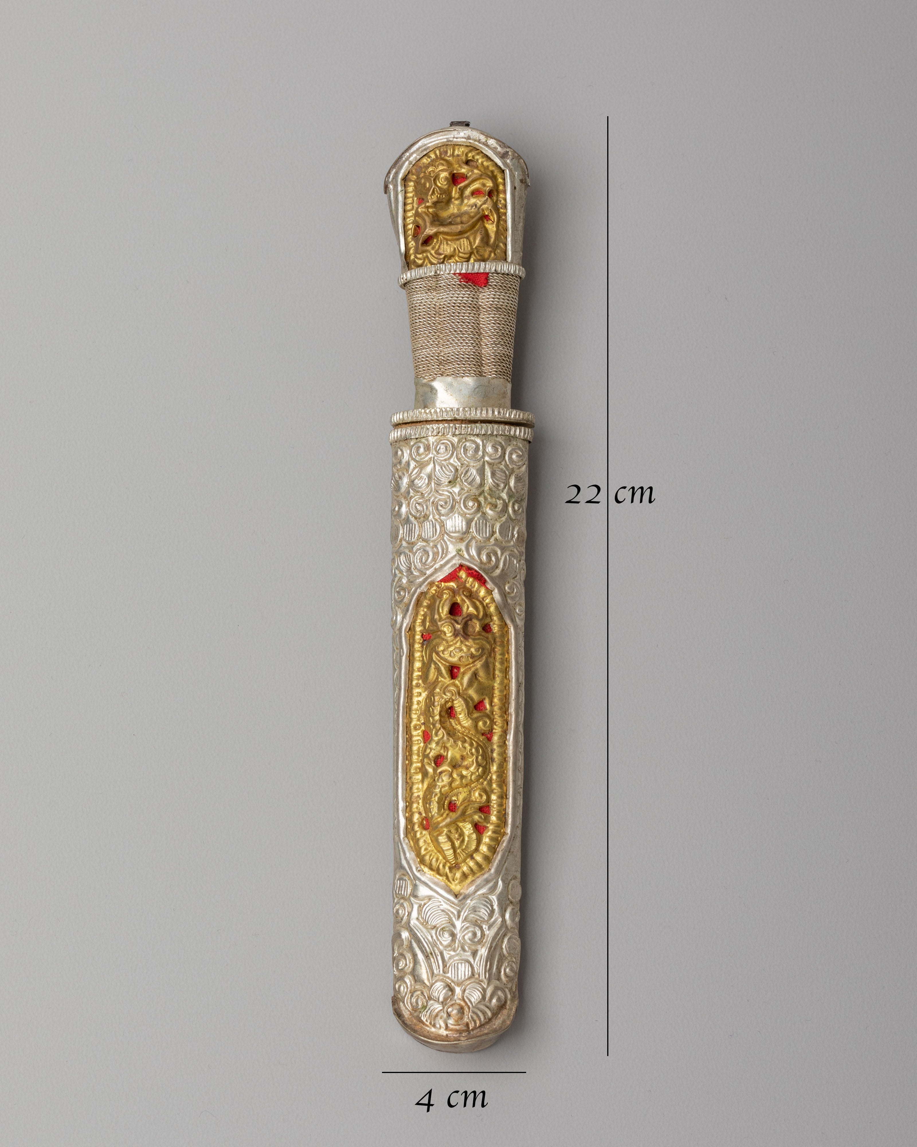 Buddhist Ceremonial Ritual Knife | Silver and Gold Plated Himalayan Ritual Object