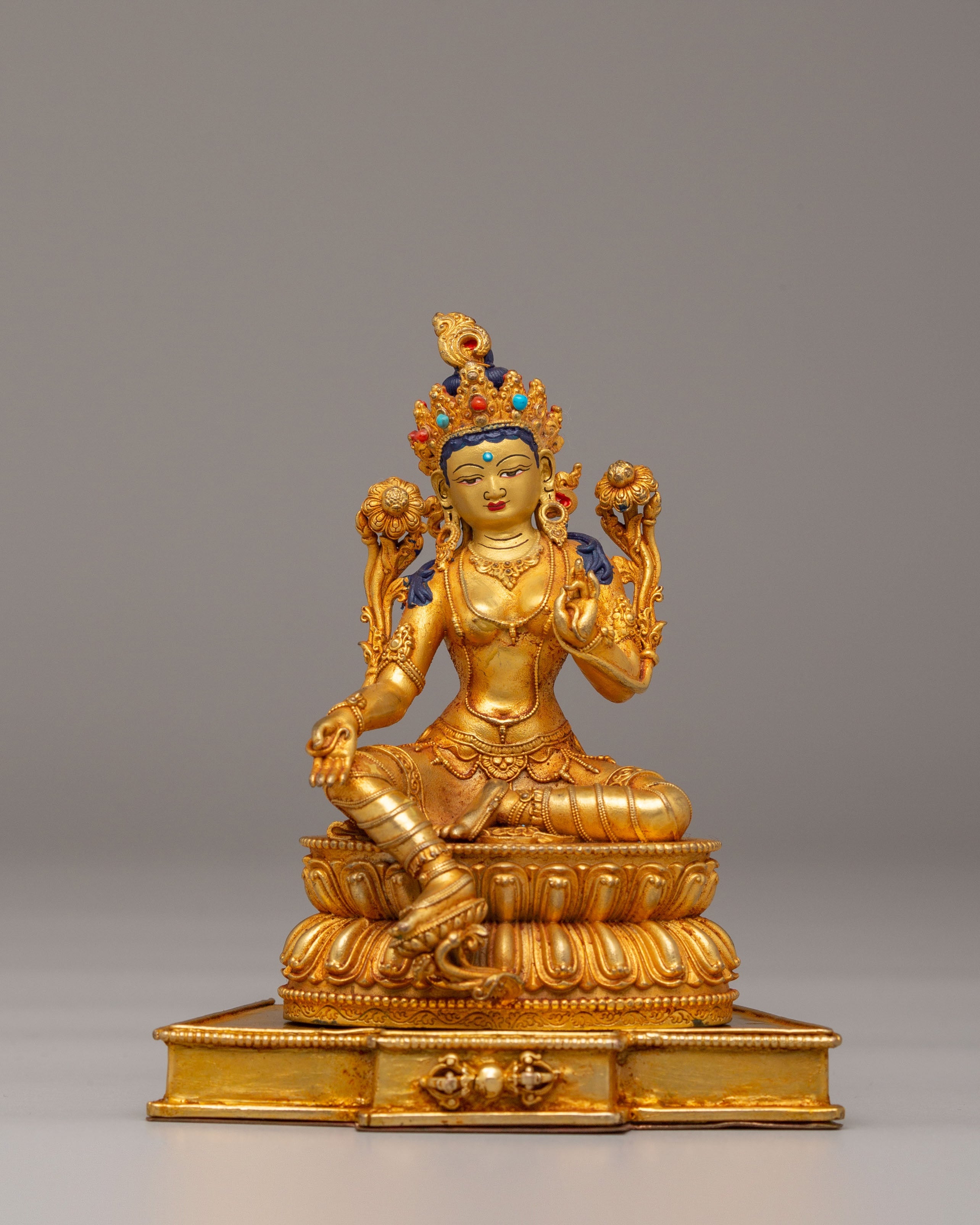 Spiritual Divine Green Tara Statue | Copper Body with 24K Gold Plating